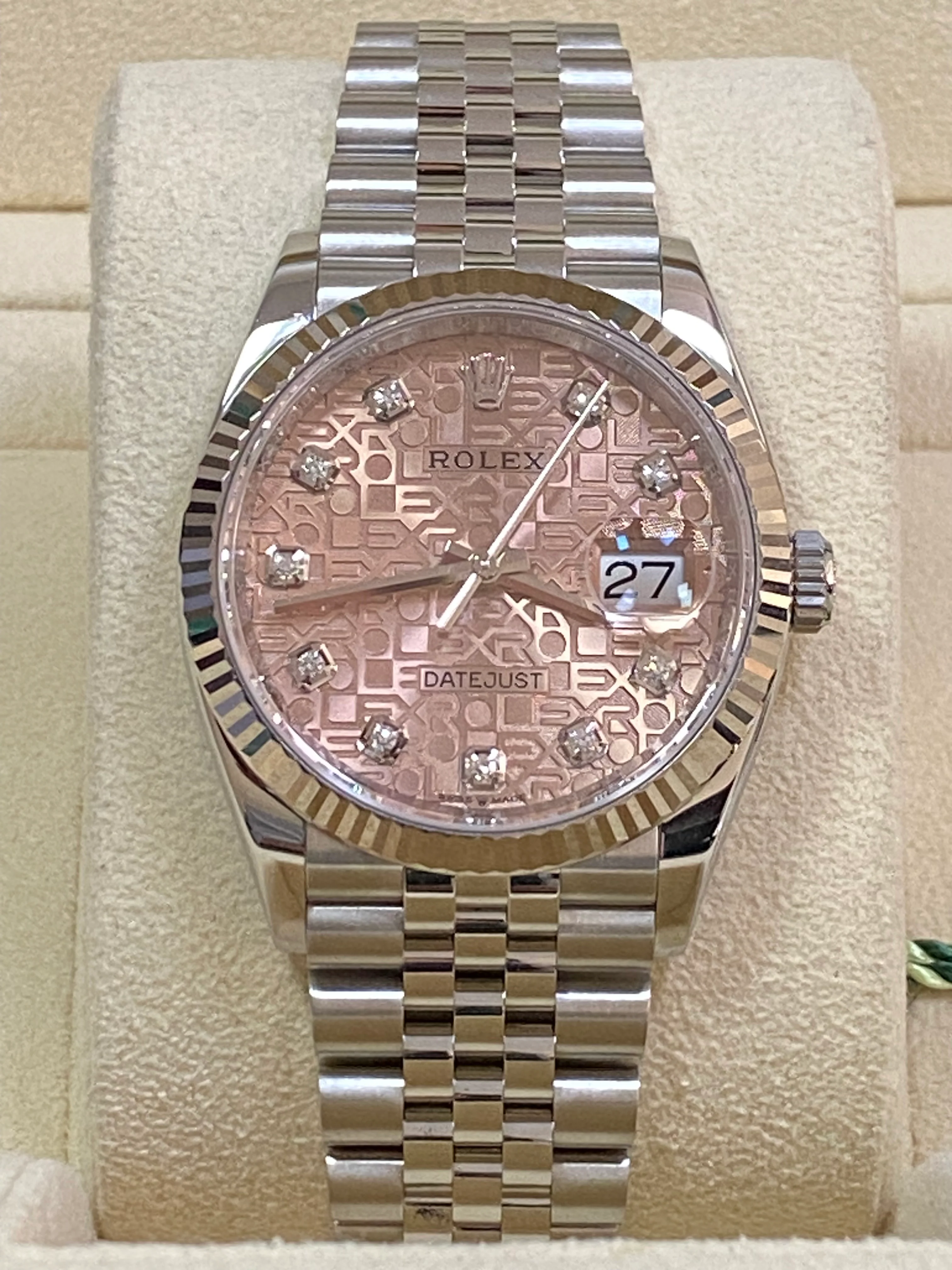 Rolex Steel Datejust 36 - 2023 - Fluted Bezel - Pink Anniversary Diamond Dial - Jubilee Bracelet - 126234