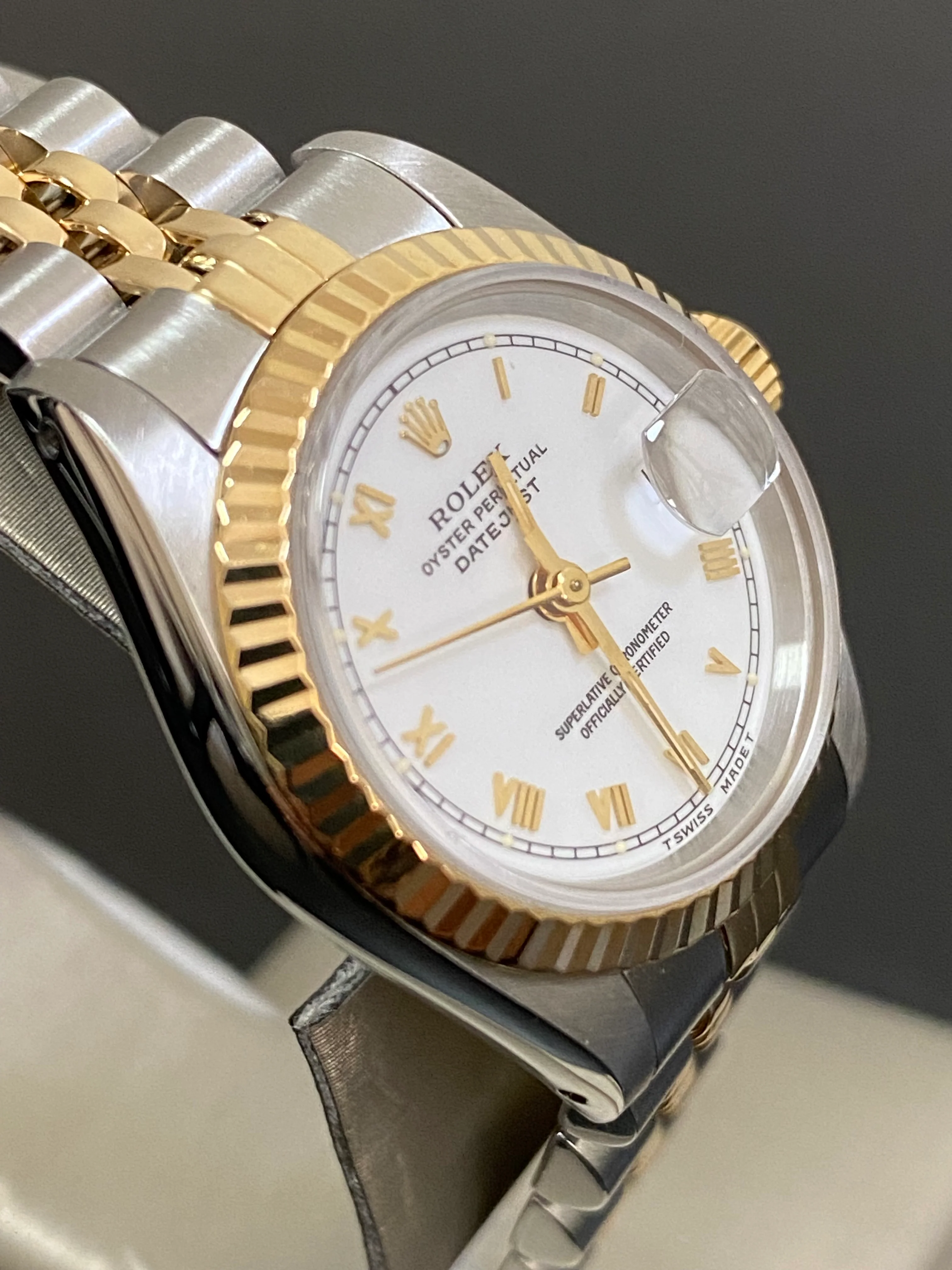 Rolex Steel and Yellow Gold Lady-Datejust - X serial - Fluted Bezel - White Roman Dial - Jubilee Bracelet - 69173 *COMPLETE SET*