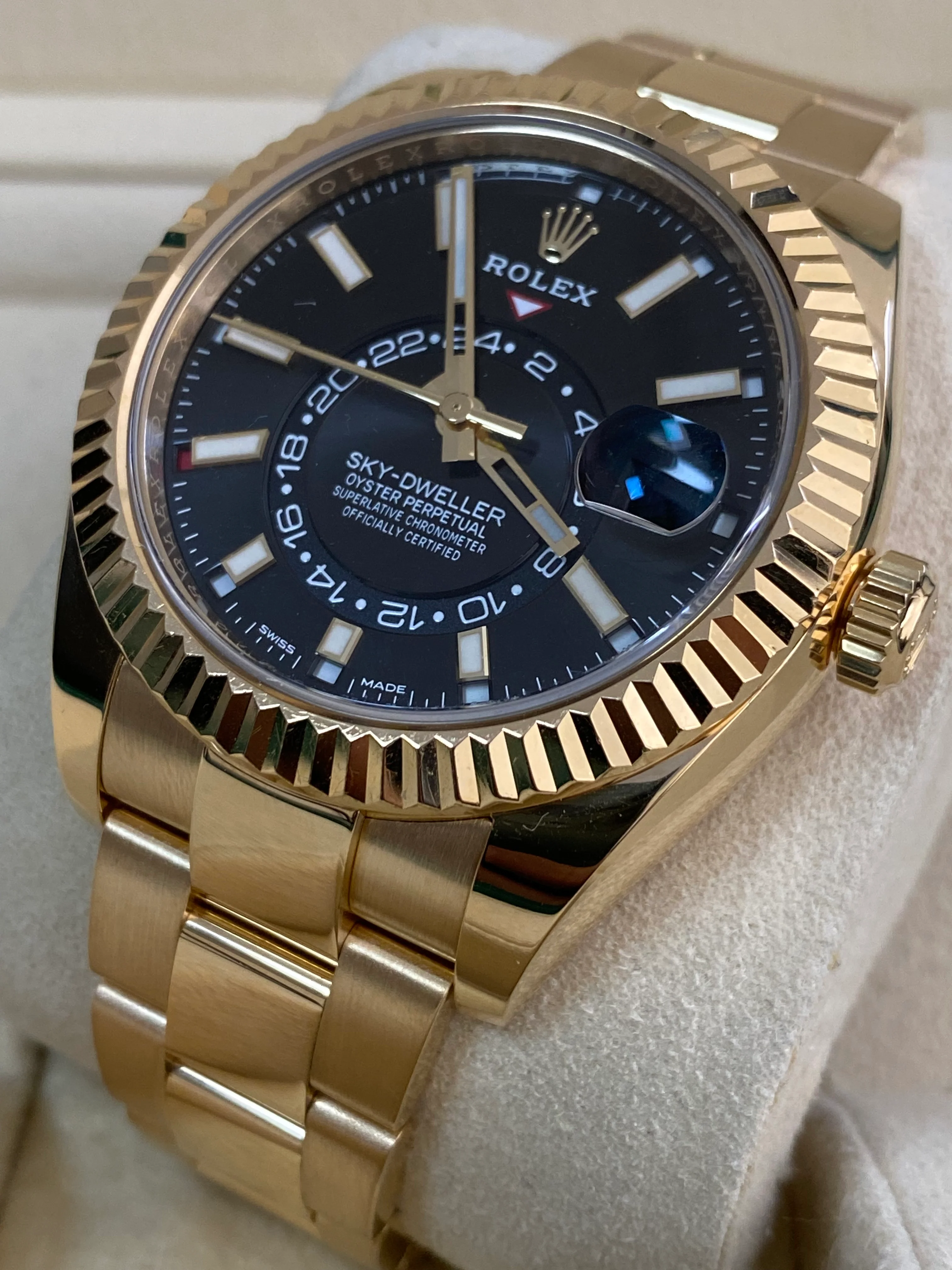 Rolex Yellow Gold Sky-Dweller - 2022 - Black Index Dial - Oyster Bracelet - 326938 *COMPLETE SET*