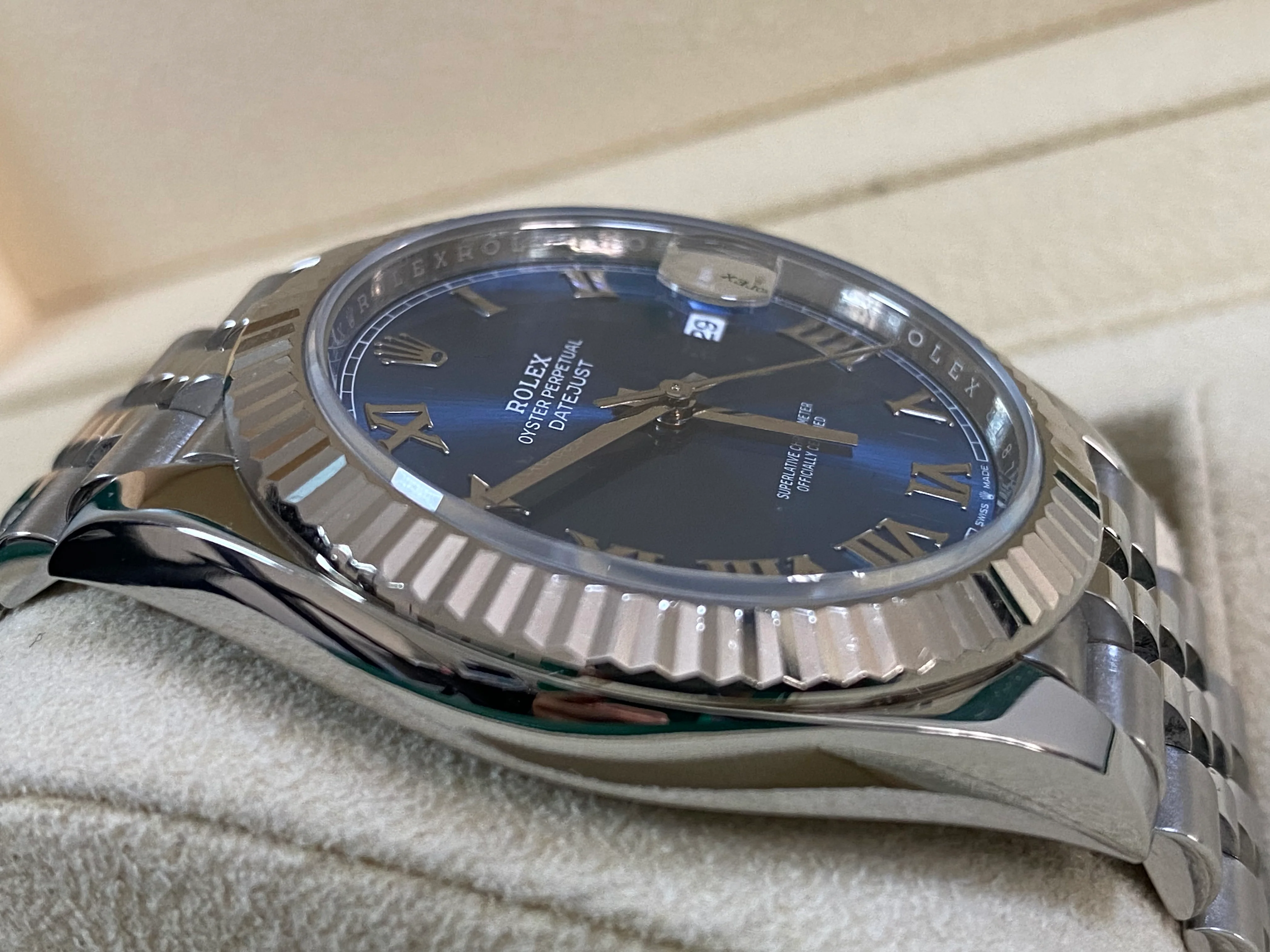 Rolex Steel and White Gold Datejust 41 - Fluted Bezel - Bright Blue Roman Dial - Jubilee Bracelet - 126334