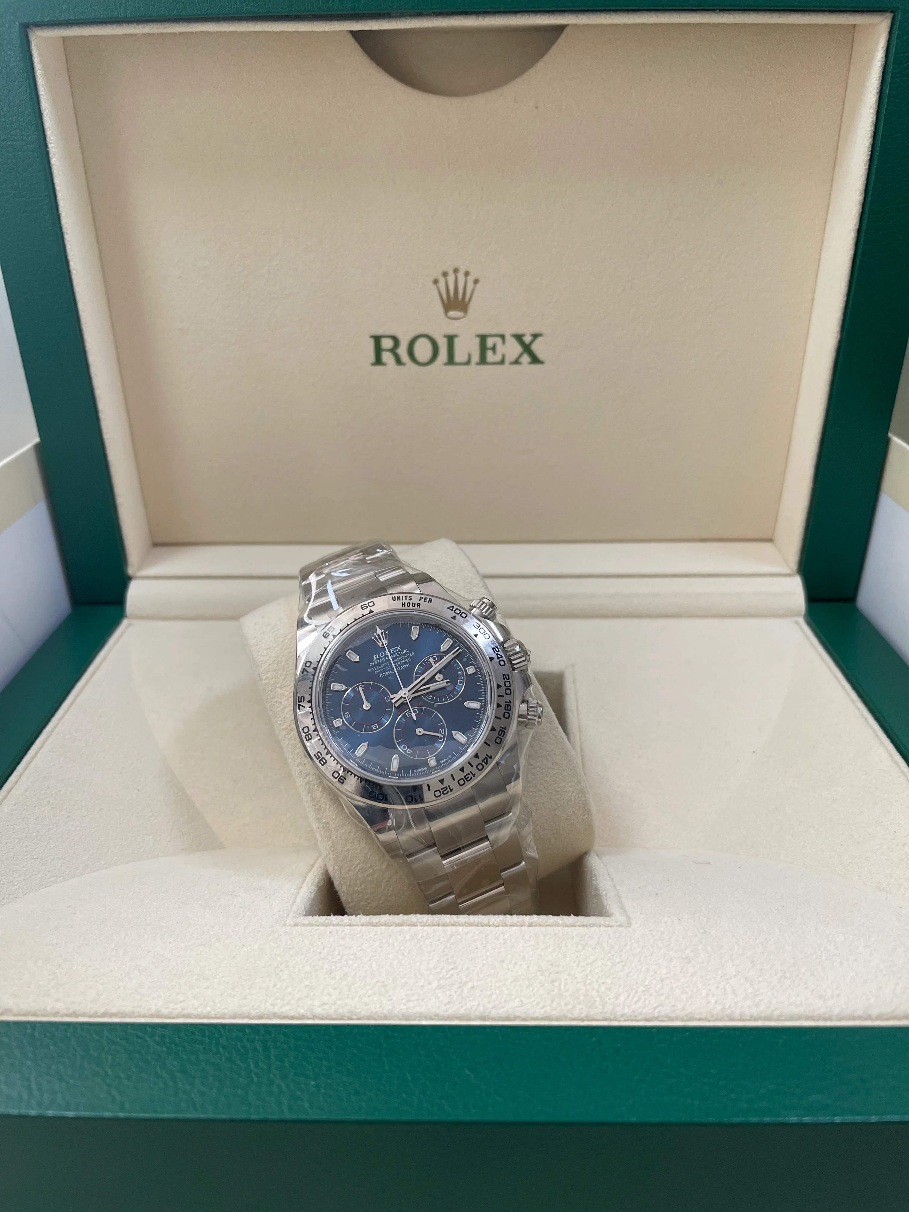 Rolex White Gold Cosmograph Daytona - 2023 - Blue Index Dial - 116509 *PARTIAL STICKERS*