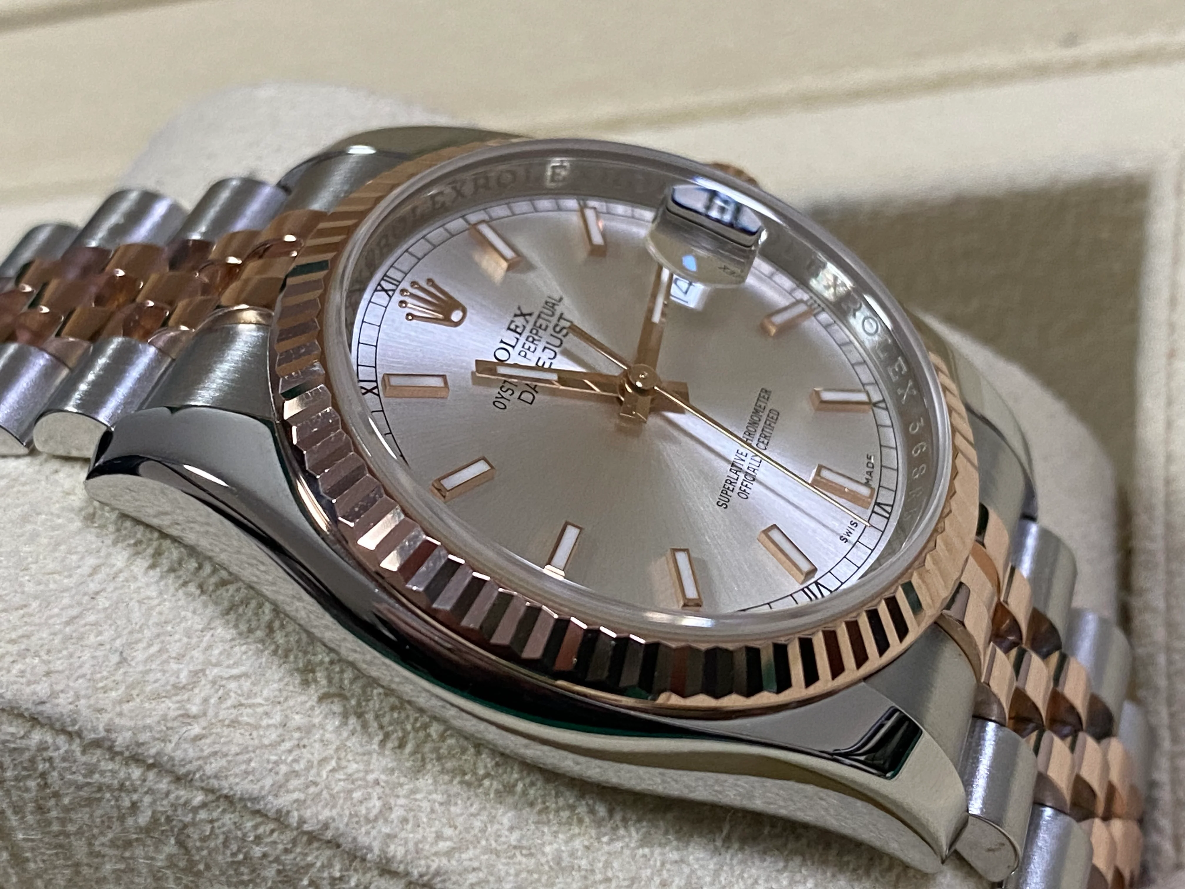 Rolex Steel and Everose Gold Datejust 36 - Fluted Bezel - Sundust Dial - Jubilee Bracelet - 116231