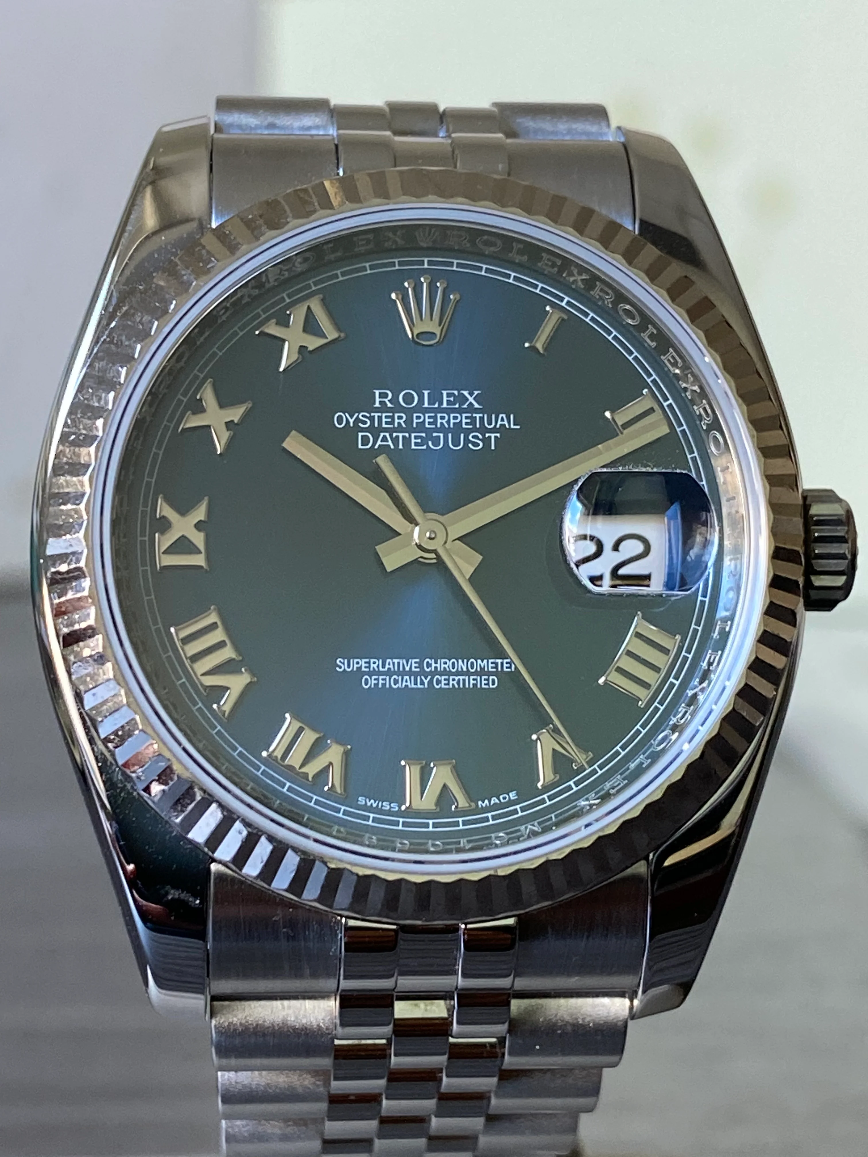 Rolex Steel Datejust 36 - 2007 - Fluted Bezel - Blue Roman Dial - Jubilee Bracelet - 116234