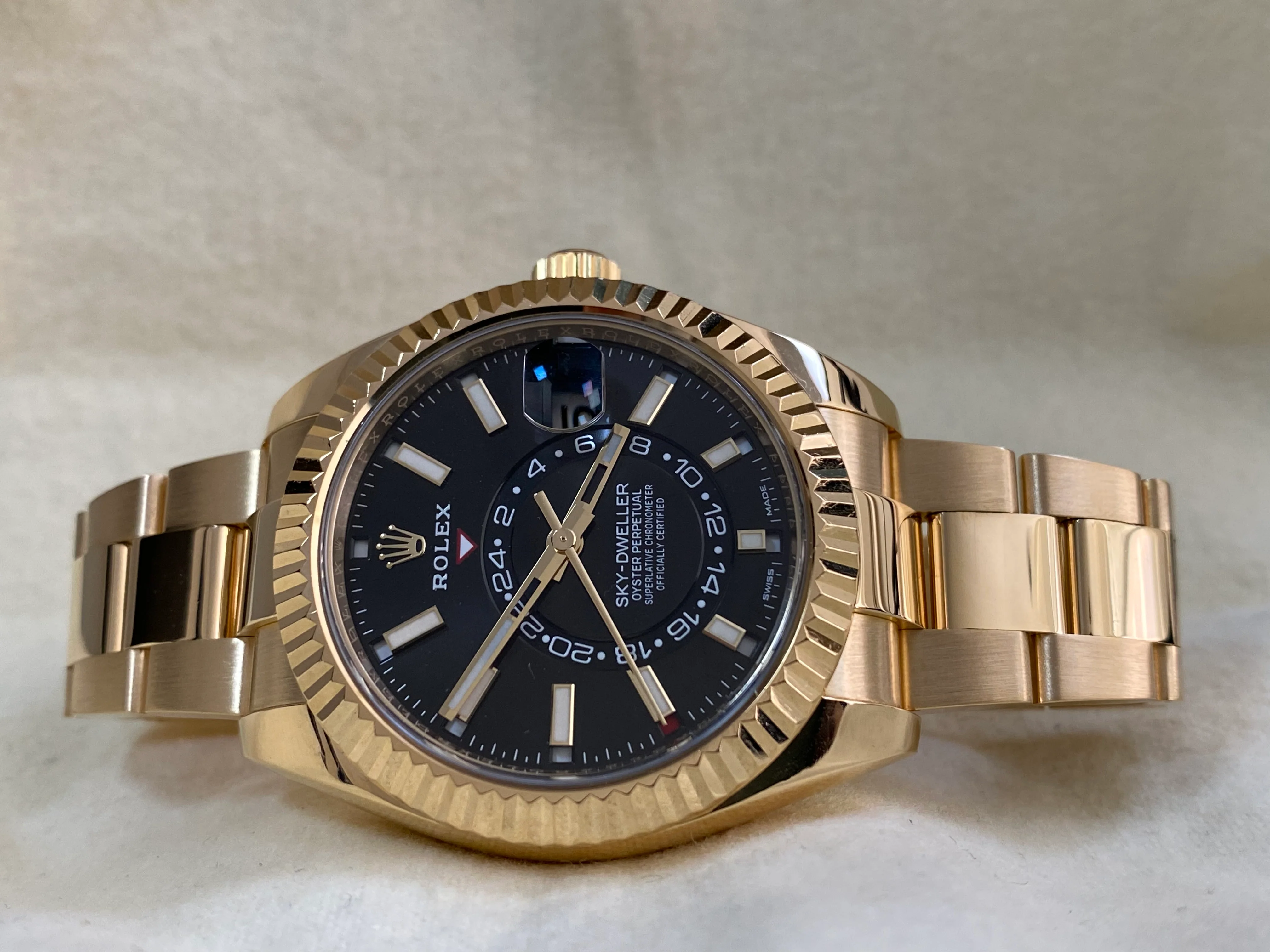 Rolex Yellow Gold Sky-Dweller - 2022 - Black Index Dial - Oyster Bracelet - 326938 *COMPLETE SET*