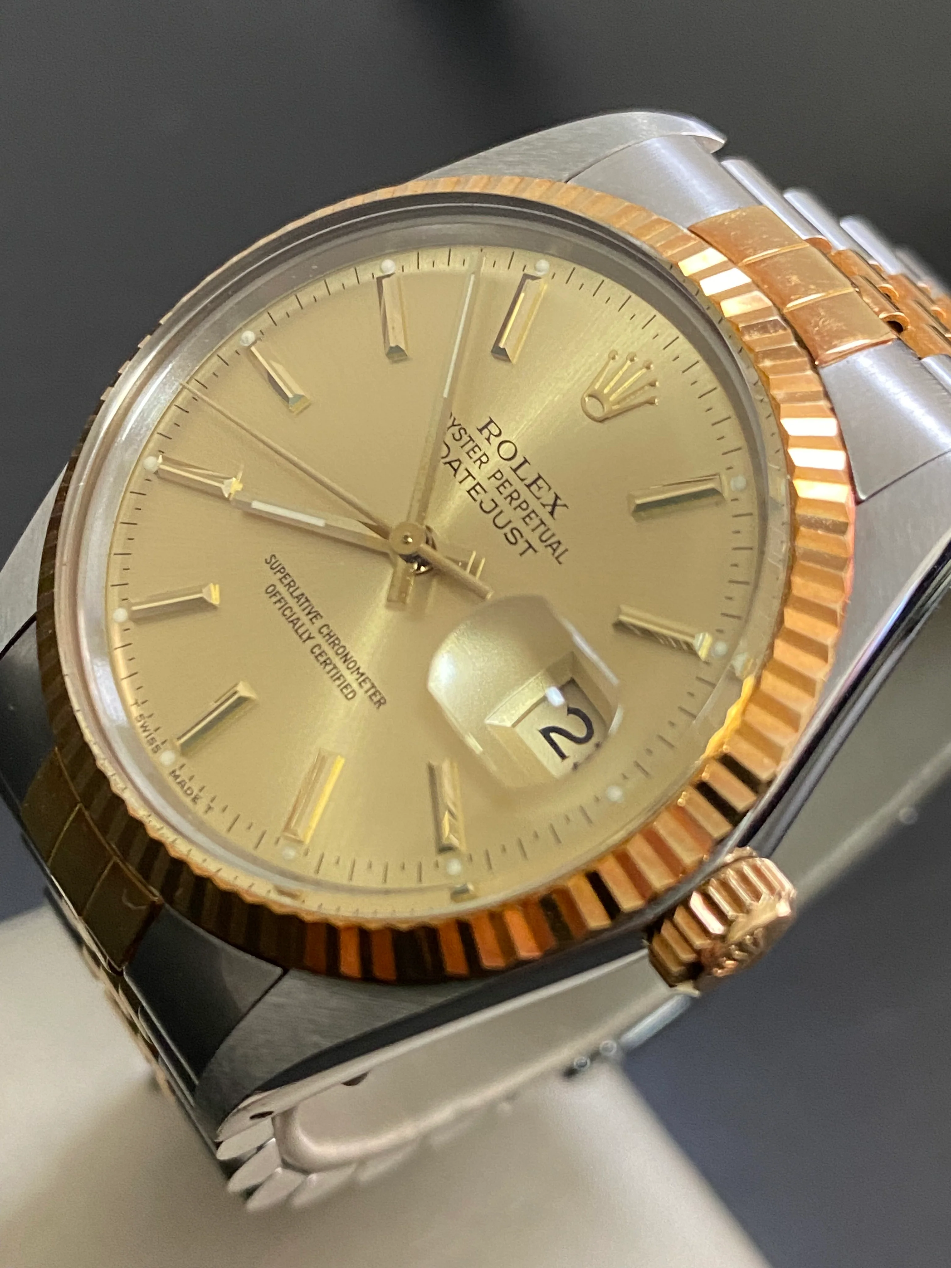 Rolex Steel and Yellow Gold Datejust 36 - 1987 - Fluted Bezel - Champagne Index Dial - Jubilee Bracelet - 16013 *UNPOLISHED*