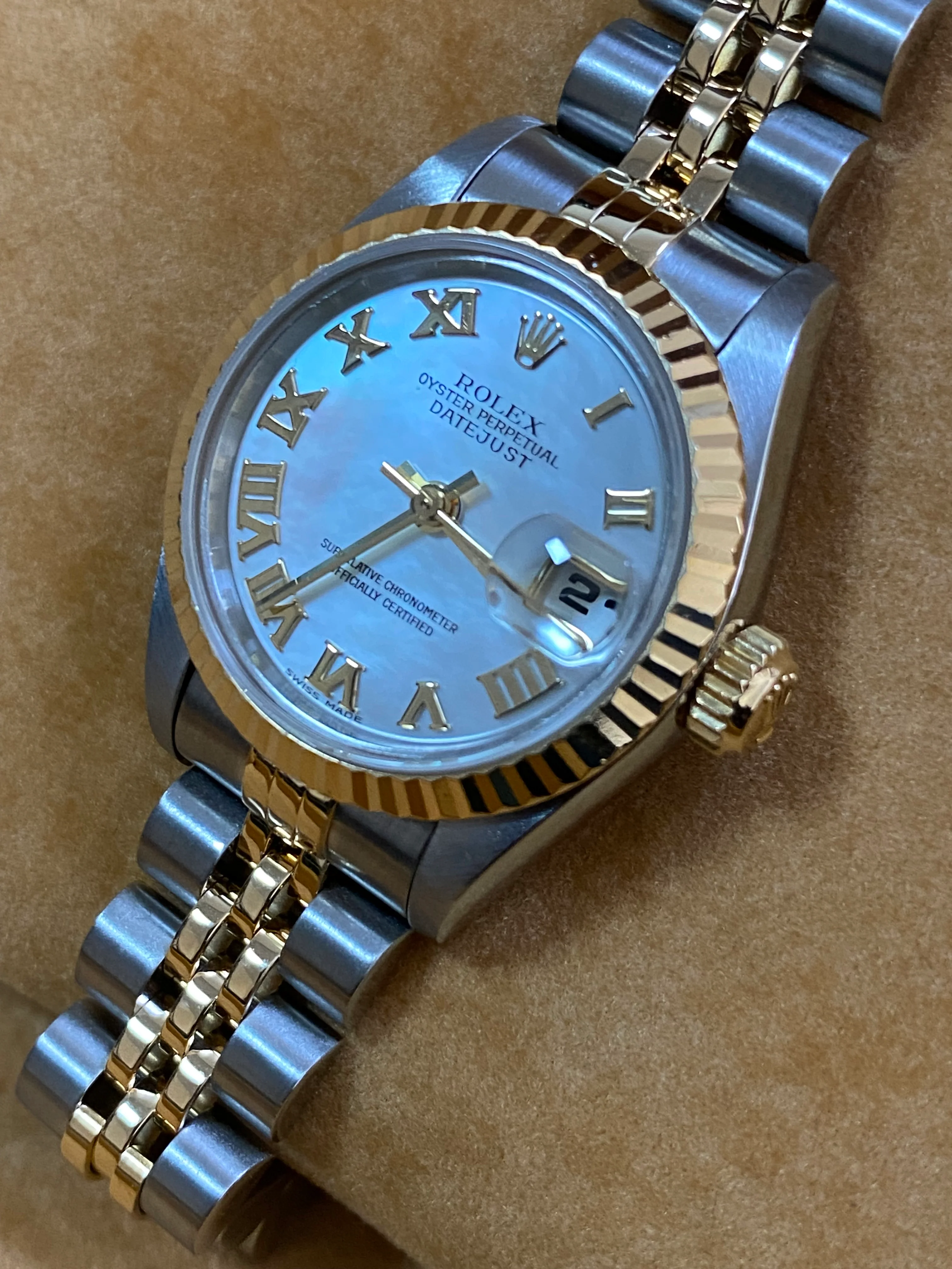 Rolex Two Tone Lady-Datejust - W Serial- Fluted Bezel - Mother of Pearl Roman Dial - Jubilee Bracelet - 69173