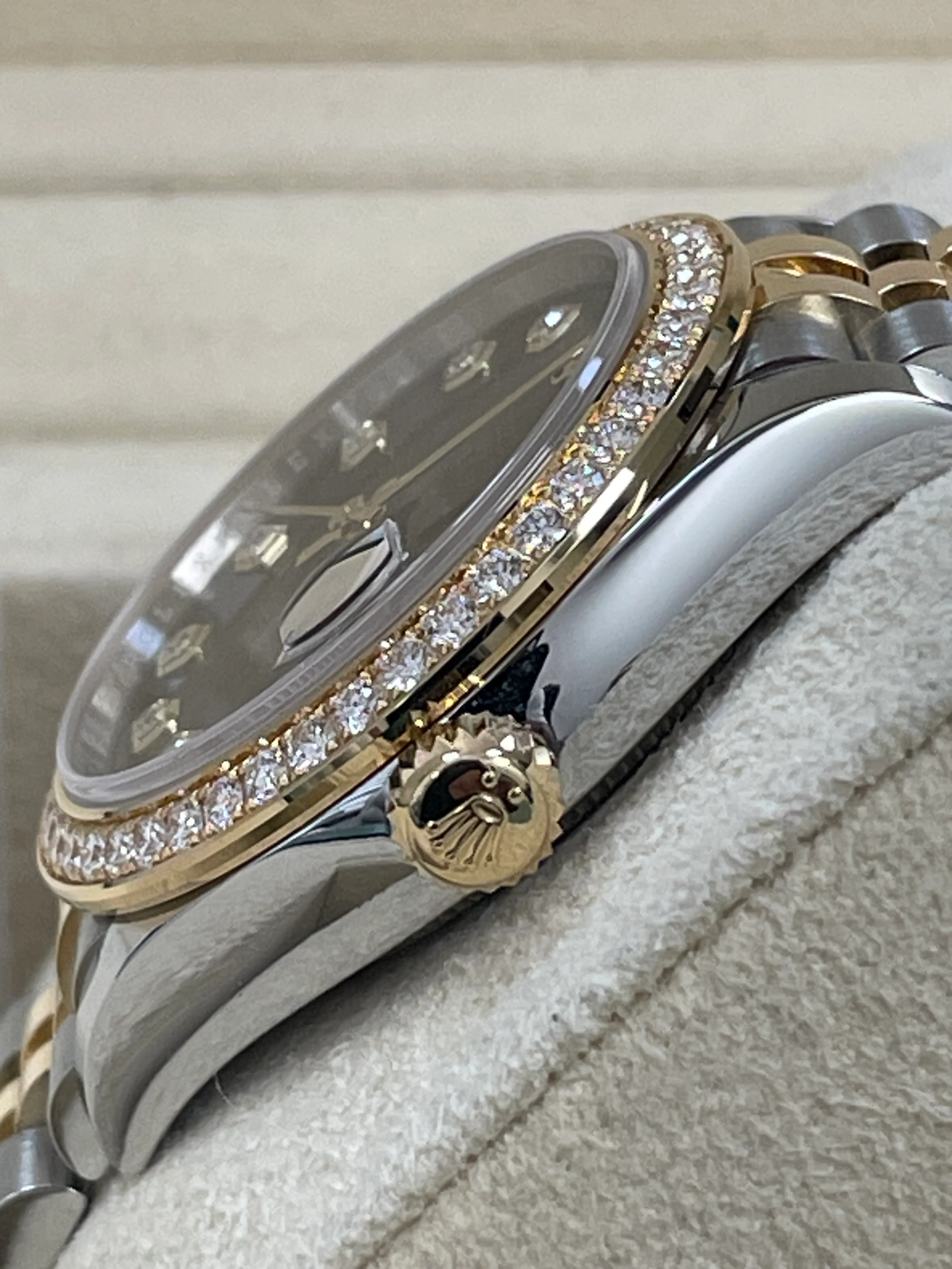 Rolex Steel and Yellow Gold Datejust 31 - 2023 - Diamond Bezel - Dark Grey Diamond Dial - Jubilee Bracelet - 278383RBR