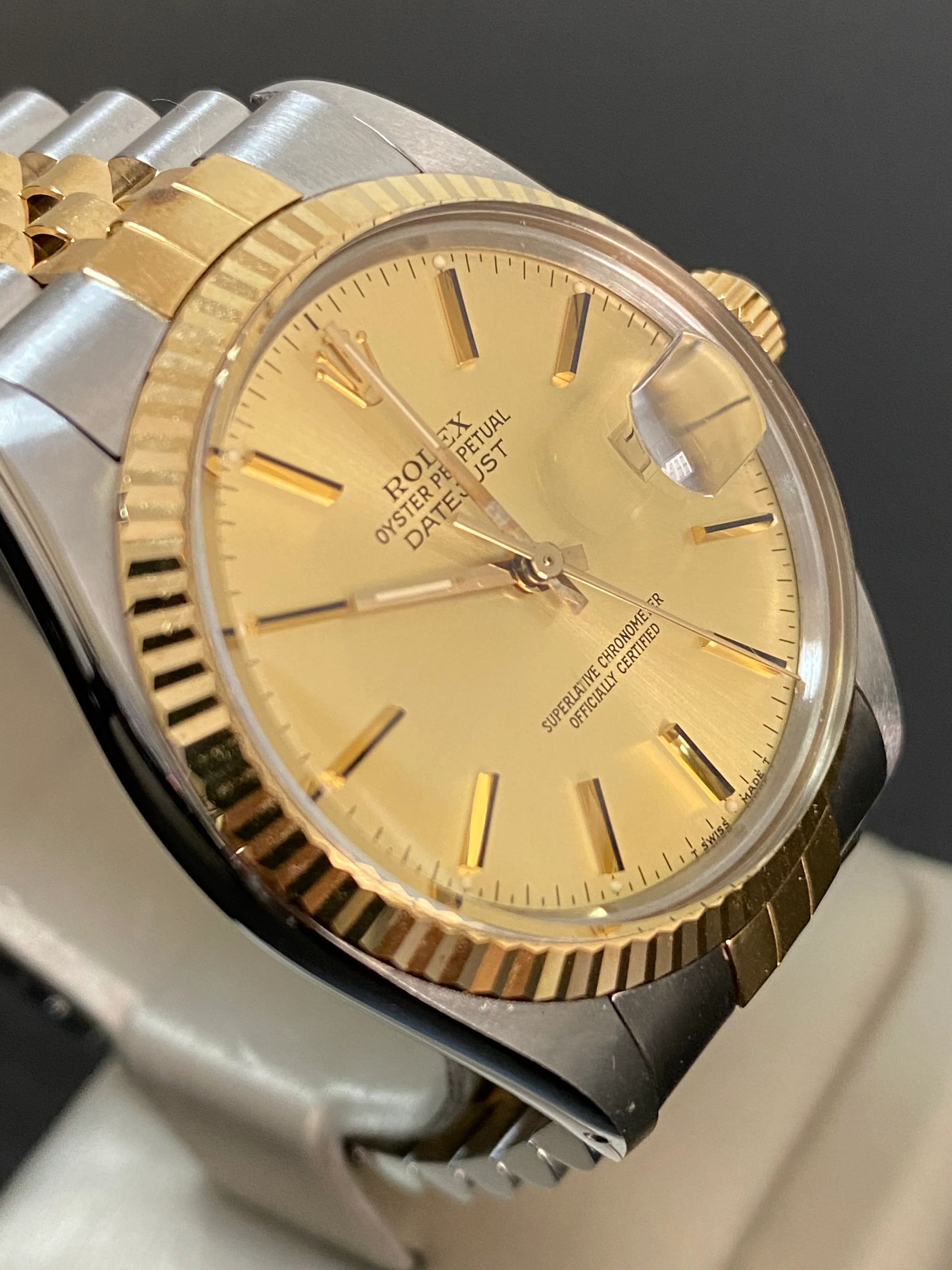 Rolex Steel and Yellow Gold Datejust 36 - 1987 - Fluted Bezel - Champagne Index Dial - Jubilee Bracelet - 16013 *UNPOLISHED*