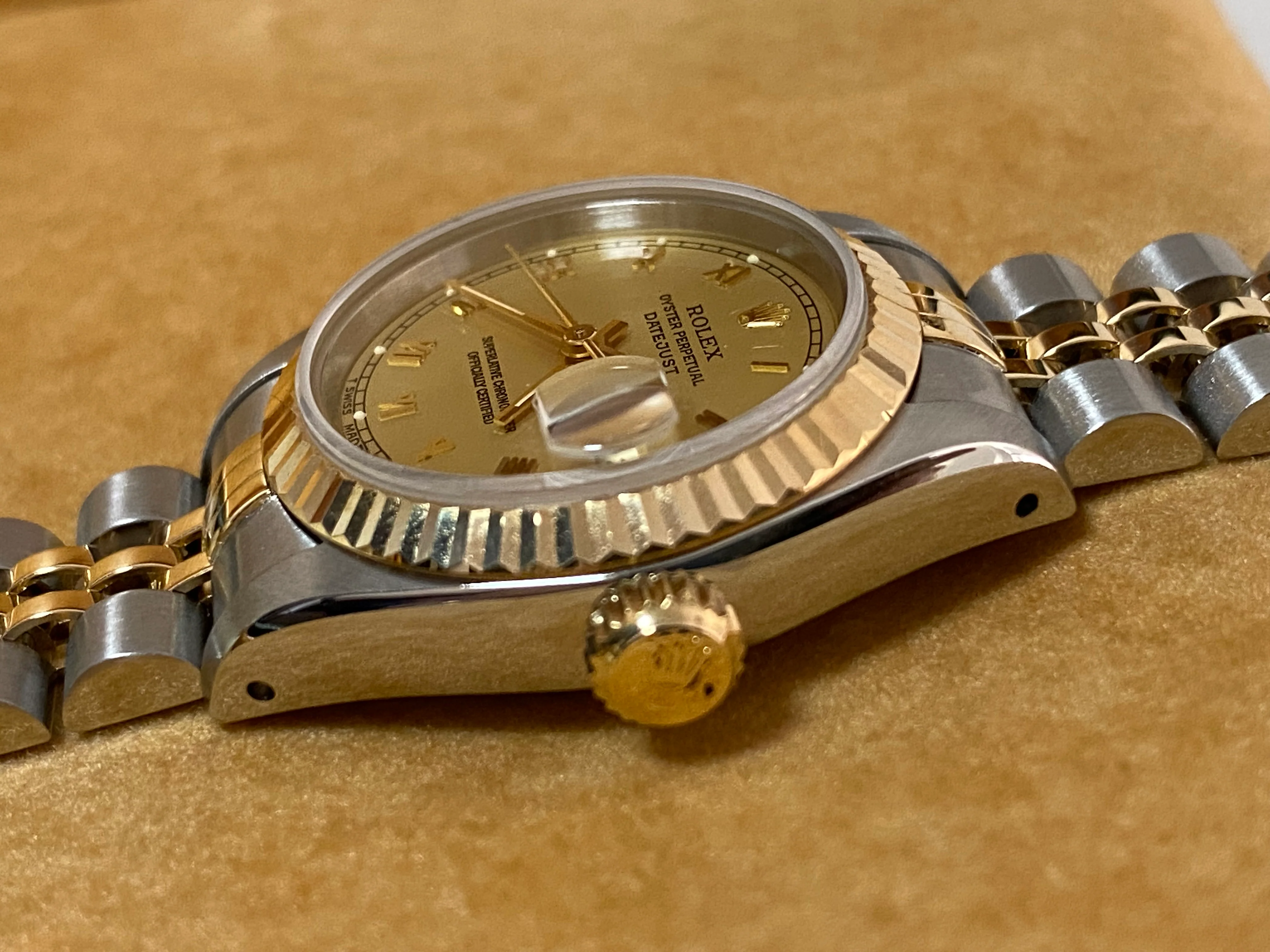 Rolex Steel and Yellow Gold Lady-Datejust - S serial - Fluted Bezel - Champagne Roman Dial - Jubilee Bracelet - 69173