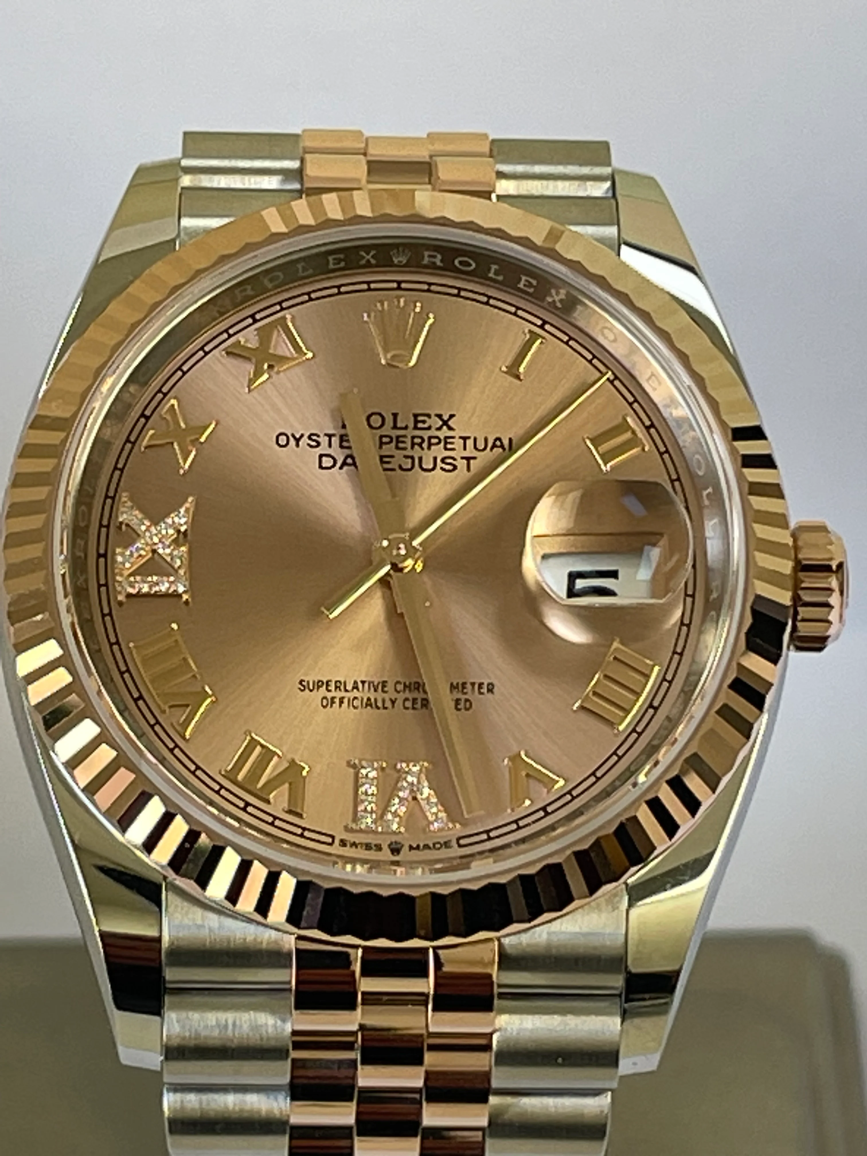 Rolex Steel and Everose Gold Datejust 36 - 2022 - Fluted Bezel - Rose Colour Diamond Set Dial - Jubilee Bracelet - 126231