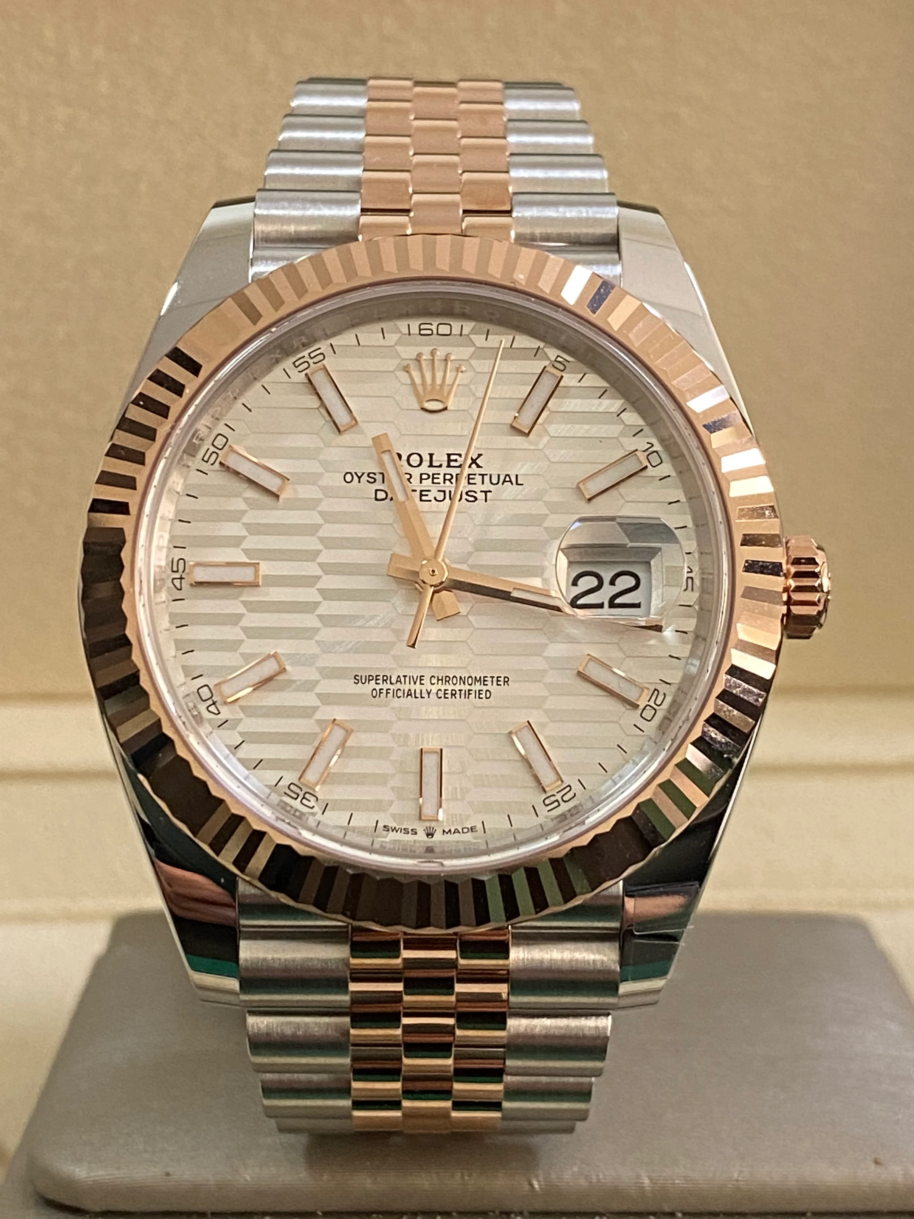 Rolex Steel and Everose Gold Datejust 41 - 2023 - Fluted Bezel - Silver Fluted-Motif Dial - Jubilee Bracelet - 126331