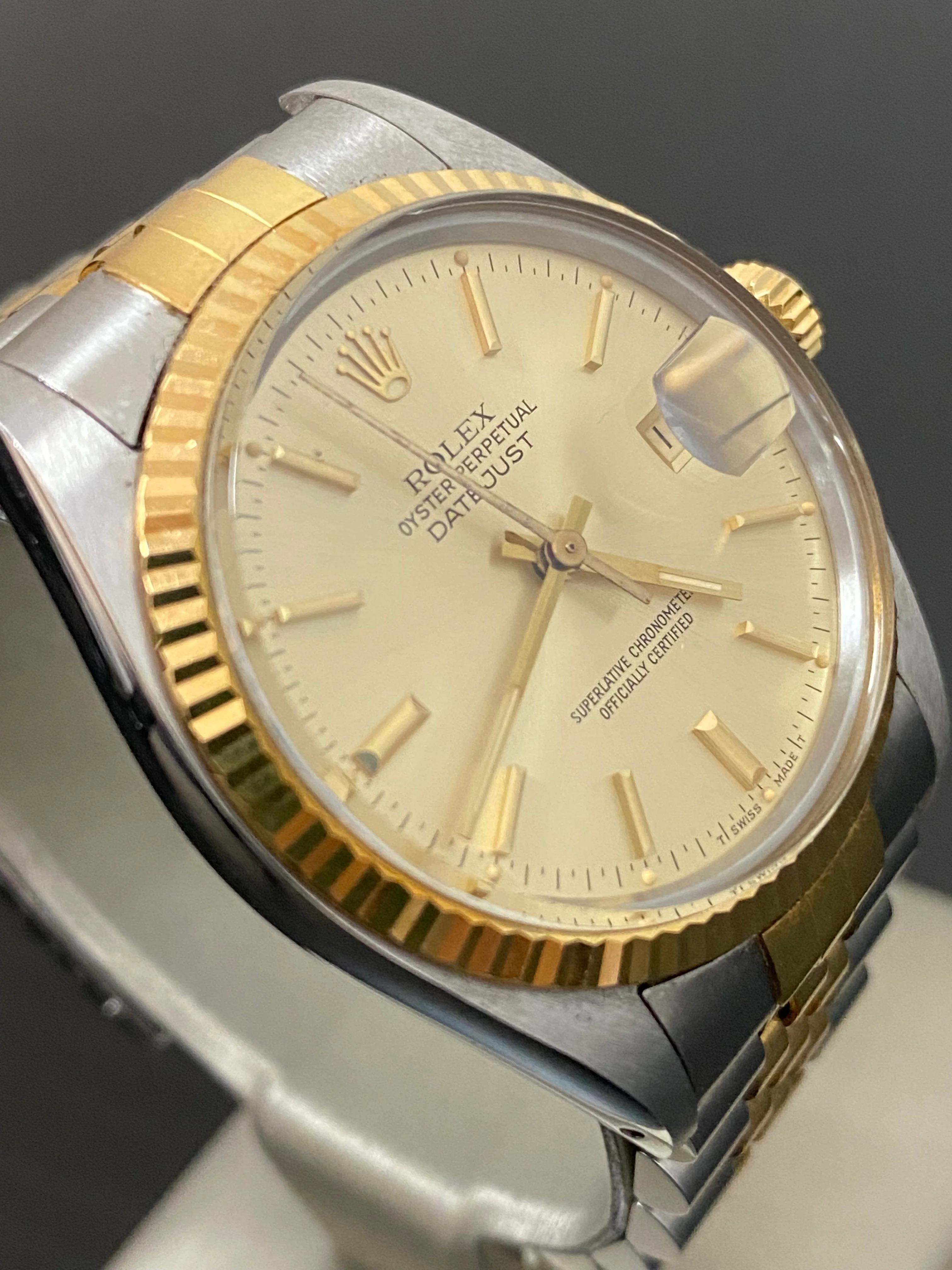 Rolex Steel and Yellow Gold Datejust 36 - 1985 - Fluted Bezel - Champagne Index Dial - Jubilee Bracelet - 16013 *UNPOLISHED*