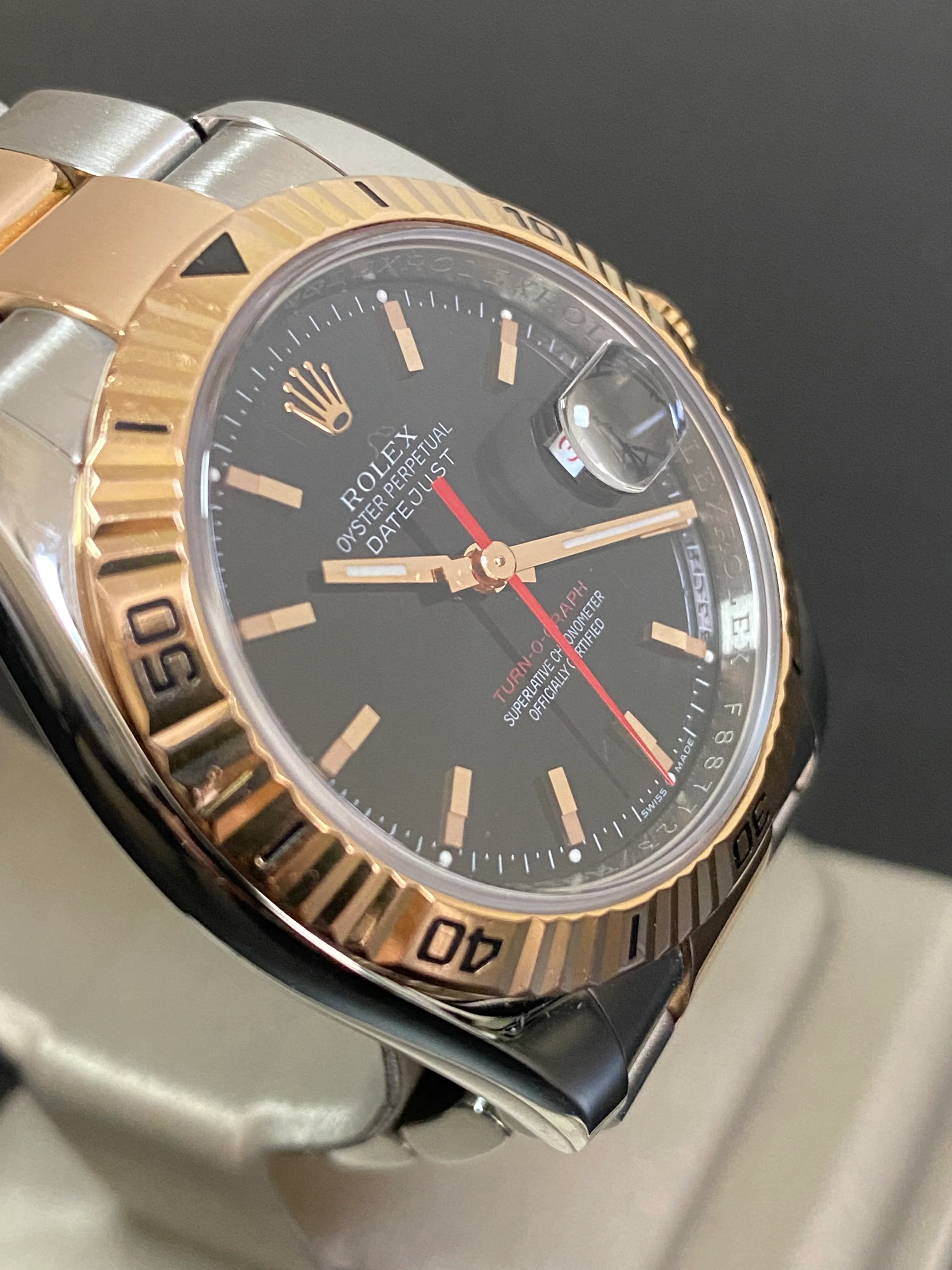 Rolex Steel and Everose Gold Datejust 36 Turn-O-Graph - 2005 - Fluted Bezel - Black Index Dial - Oyster Bracelet - 116261 *FULL SET*