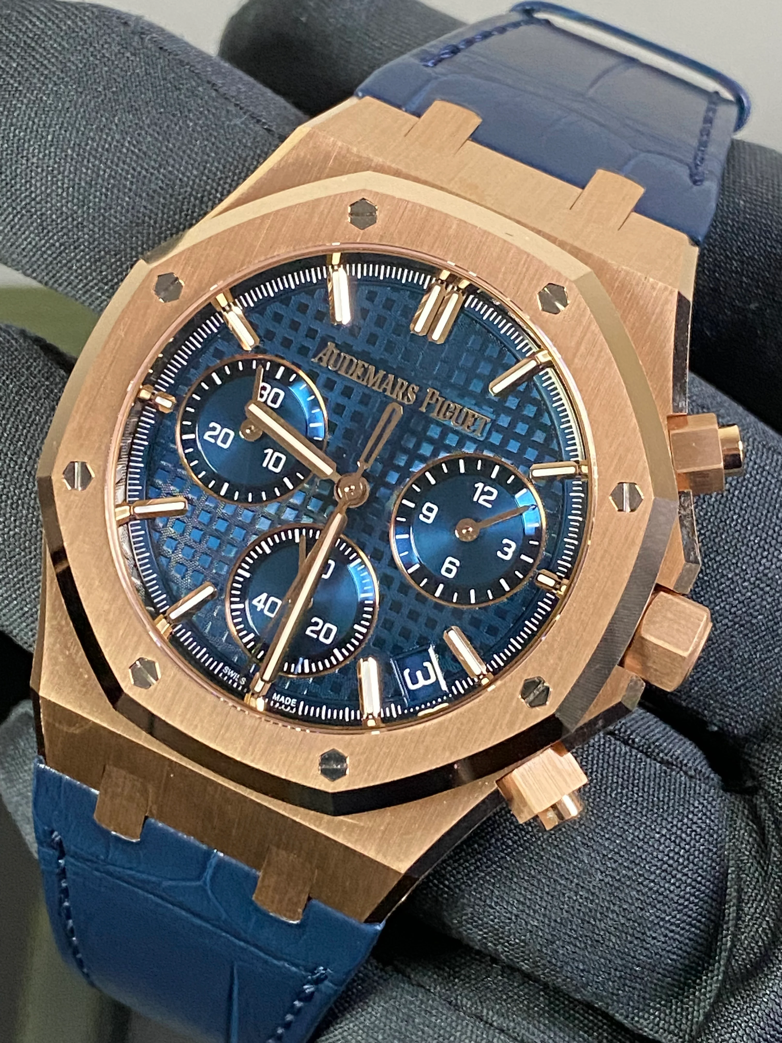 Audemars Piguet Royal Oak Chronograph - 2023 - Blue Grand Tapisserie Dial - Leather Strap - 26240OR.OO.D315CR.02