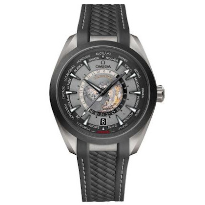 Omega Seamaster Aqua Terra 150m Titanium Co-Axial Master Chronometer GMT Worldtimer  Black Rubber Strap 43mm Super Clone
