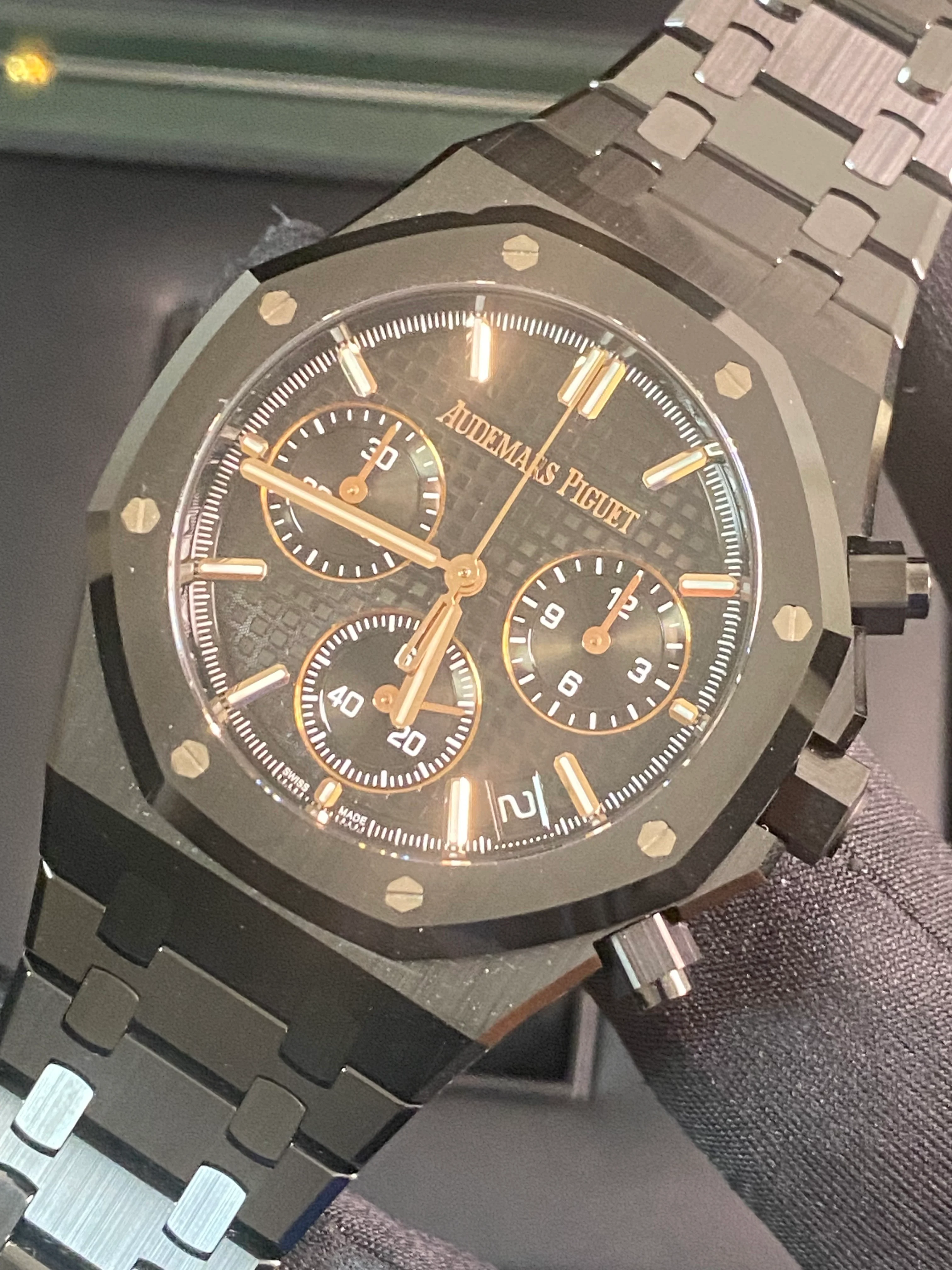 Audemars Piguet Royal Oak Chronograph Black Ceramic- 2024 - Black Grand Tapisserie Dial - 26240CE *FULL SET*
