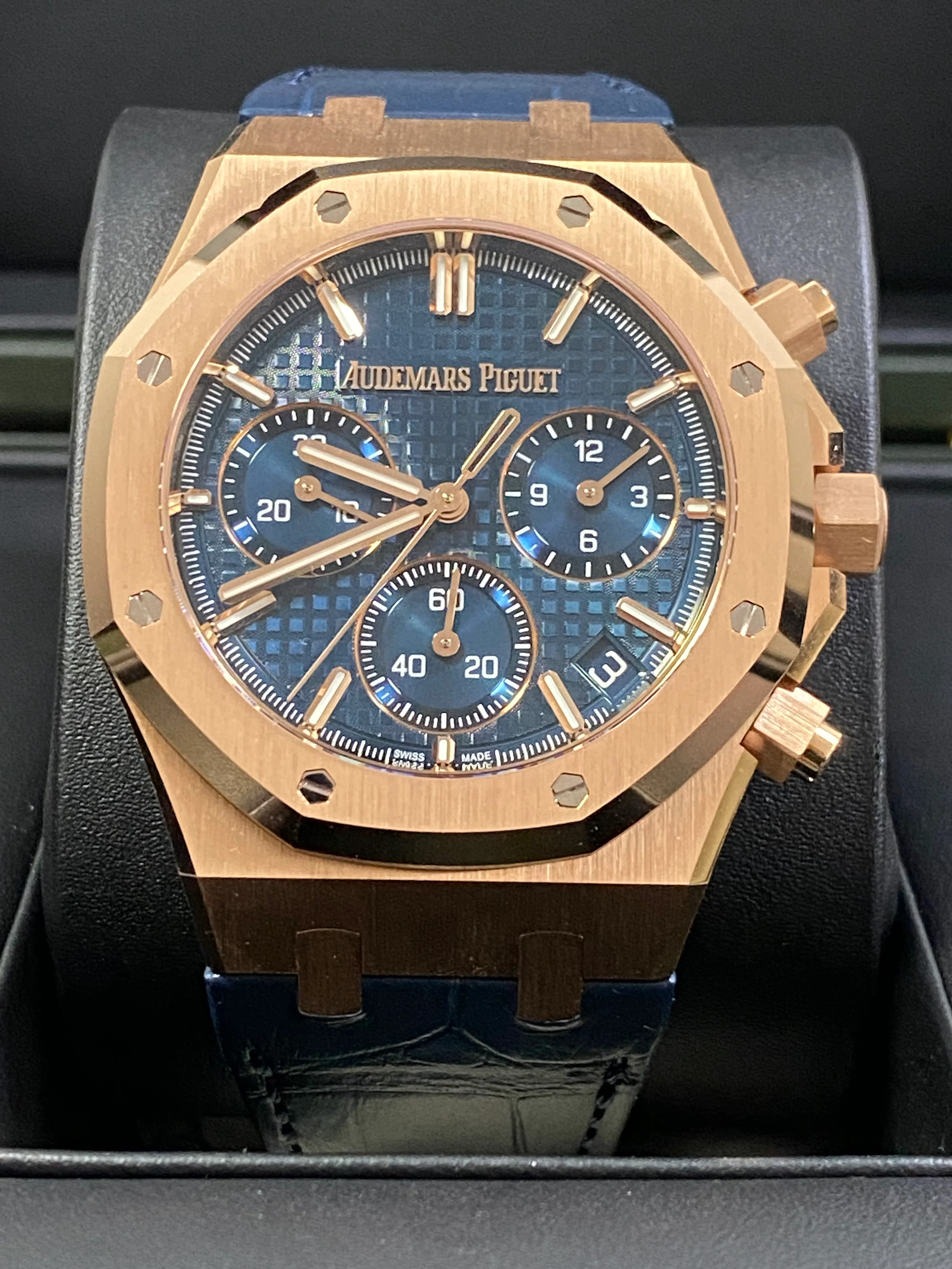 Audemars Piguet Royal Oak Chronograph - 2023 - Blue Grand Tapisserie Dial - Leather Strap - 26240OR.OO.D315CR.02