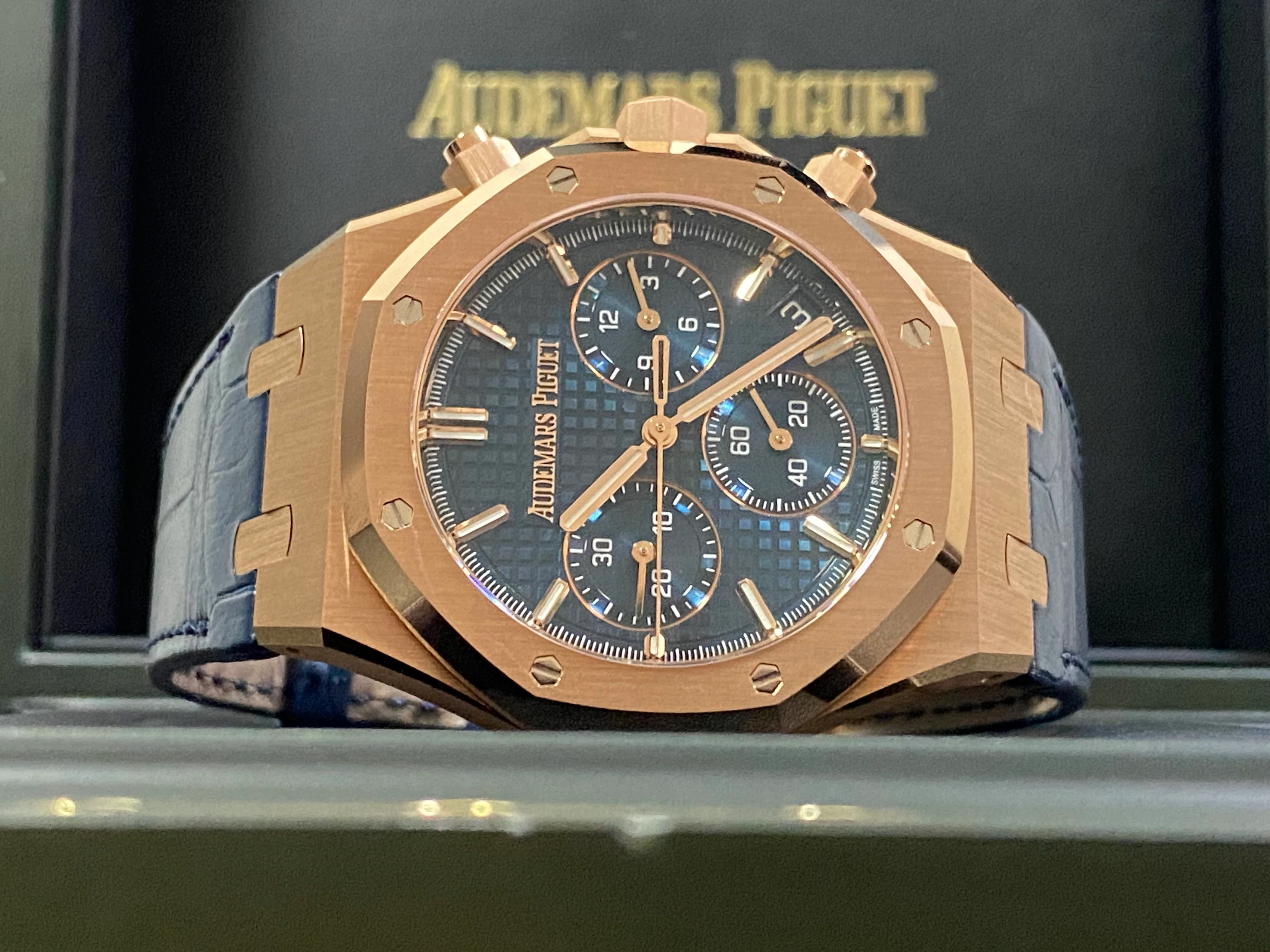Audemars Piguet Royal Oak Chronograph - 2023 - Blue Grand Tapisserie Dial - Leather Strap - 26240OR.OO.D315CR.02
