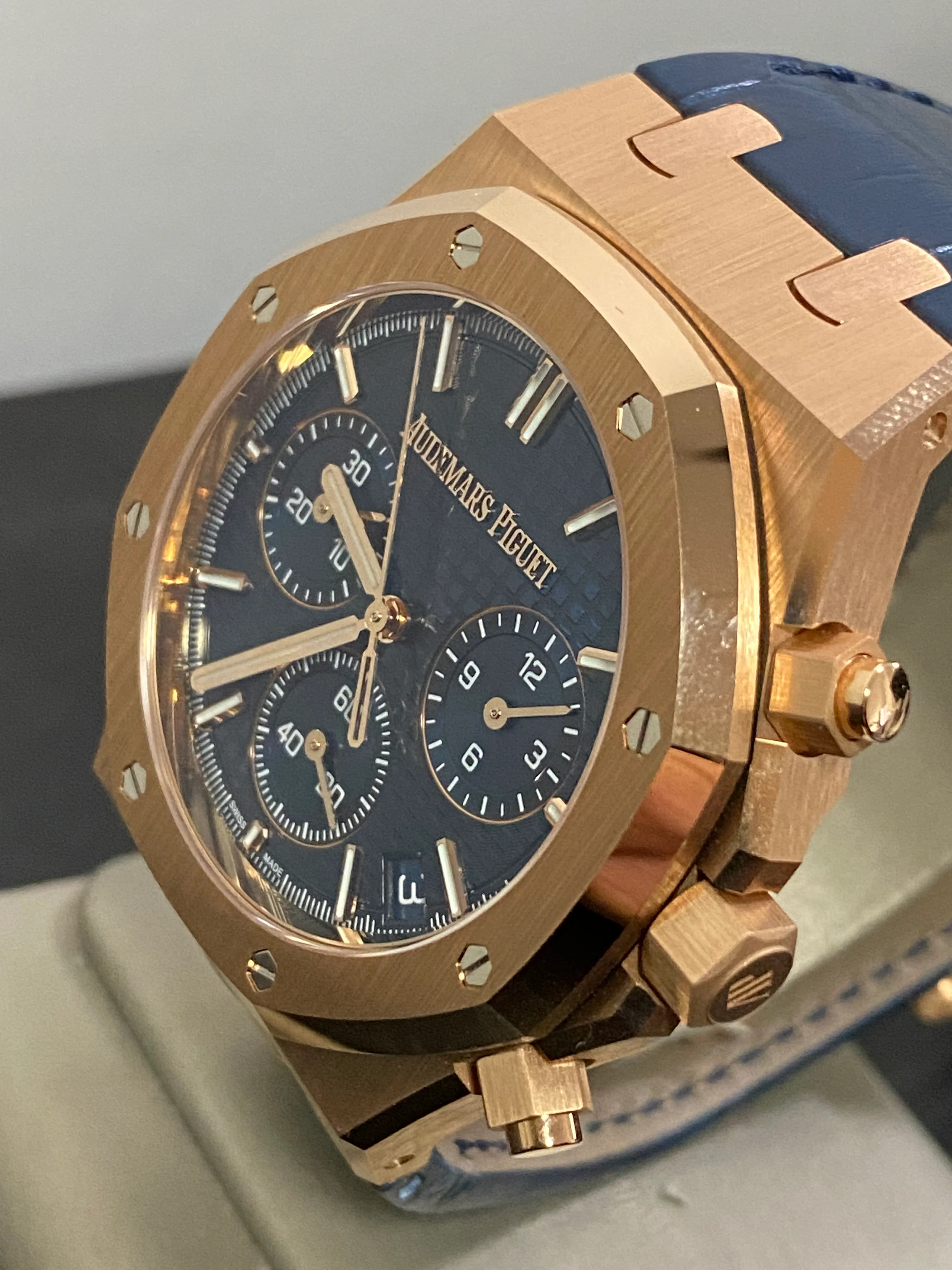 Audemars Piguet Royal Oak Chronograph - 2023 - Blue Grand Tapisserie Dial - Leather Strap - 26240OR.OO.D315CR.02