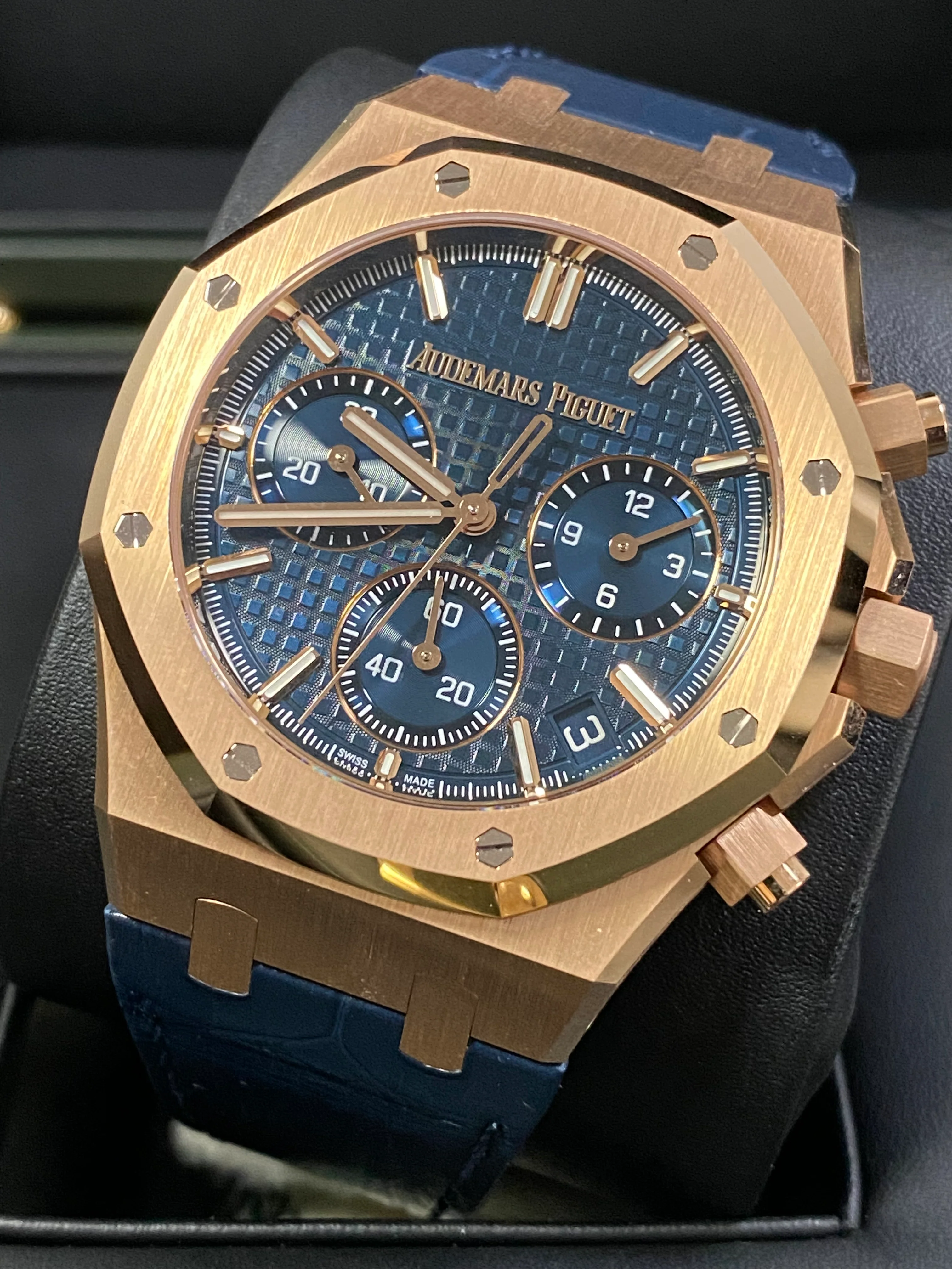 Audemars Piguet Royal Oak Chronograph - 2023 - Blue Grand Tapisserie Dial - Leather Strap - 26240OR.OO.D315CR.02