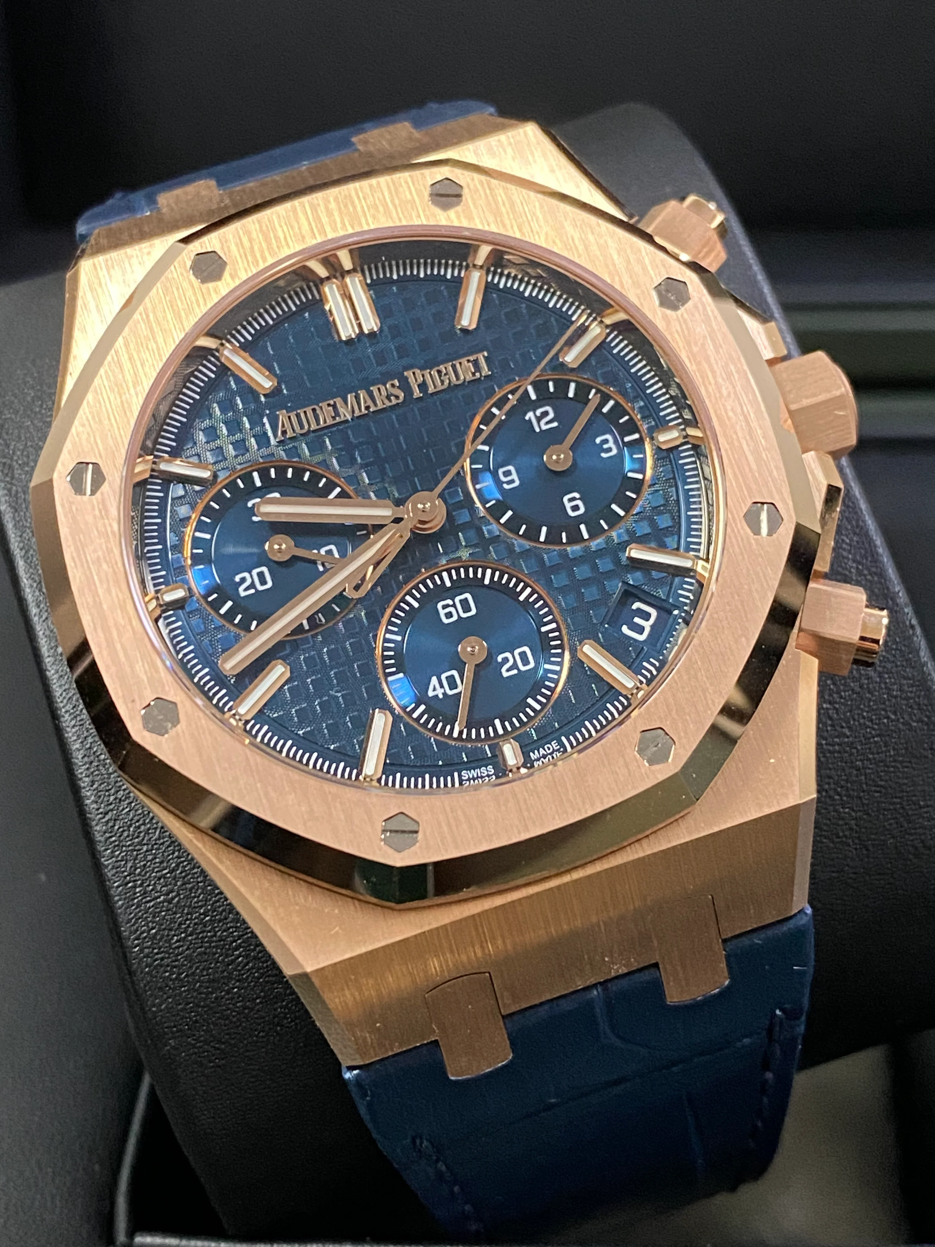 Audemars Piguet Royal Oak Chronograph - 2023 - Blue Grand Tapisserie Dial - Leather Strap - 26240OR.OO.D315CR.02