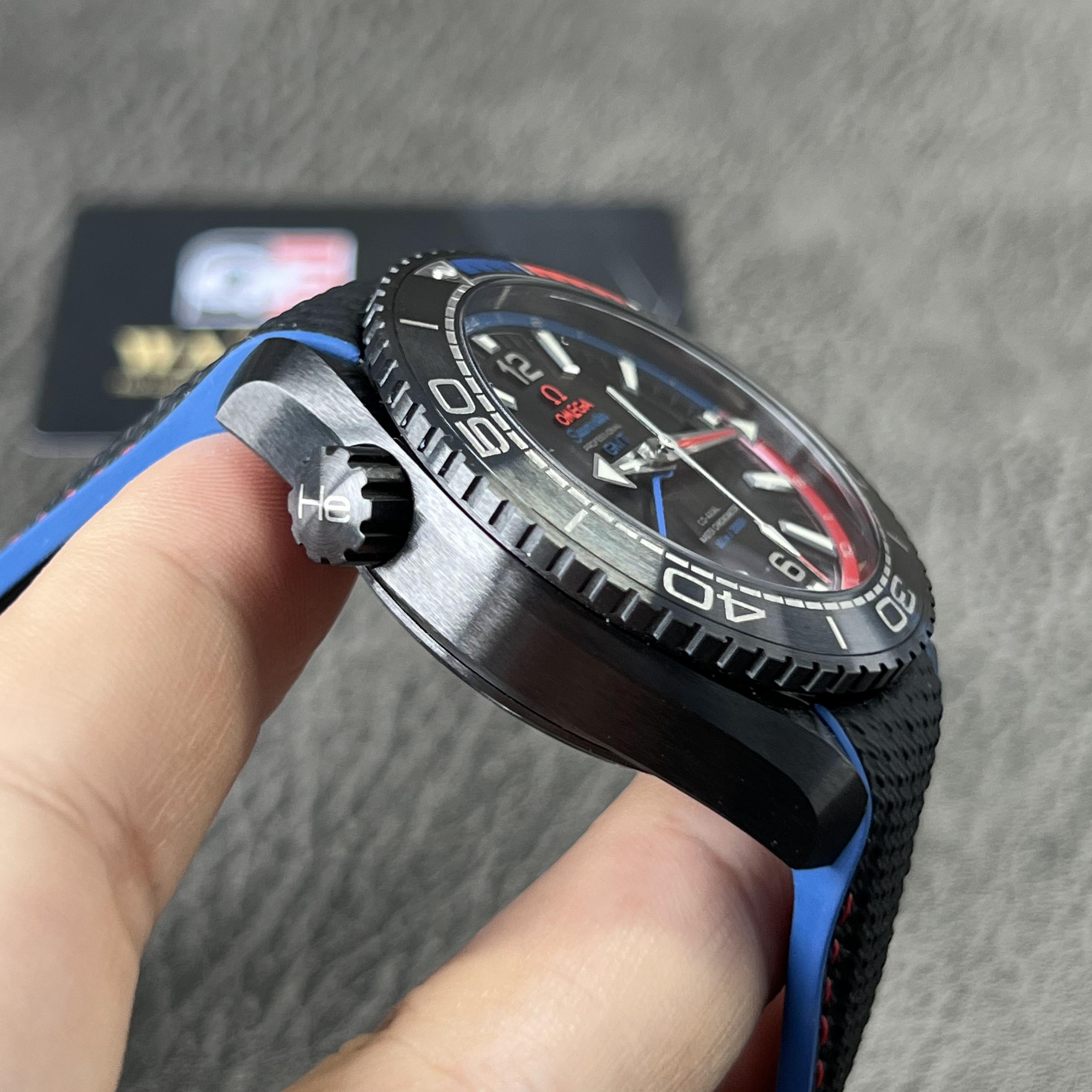 Omega Seamaster Planet Ocean 600M Deep Black Ceramic GMT Watch on Black Nylon Strap Super Clone