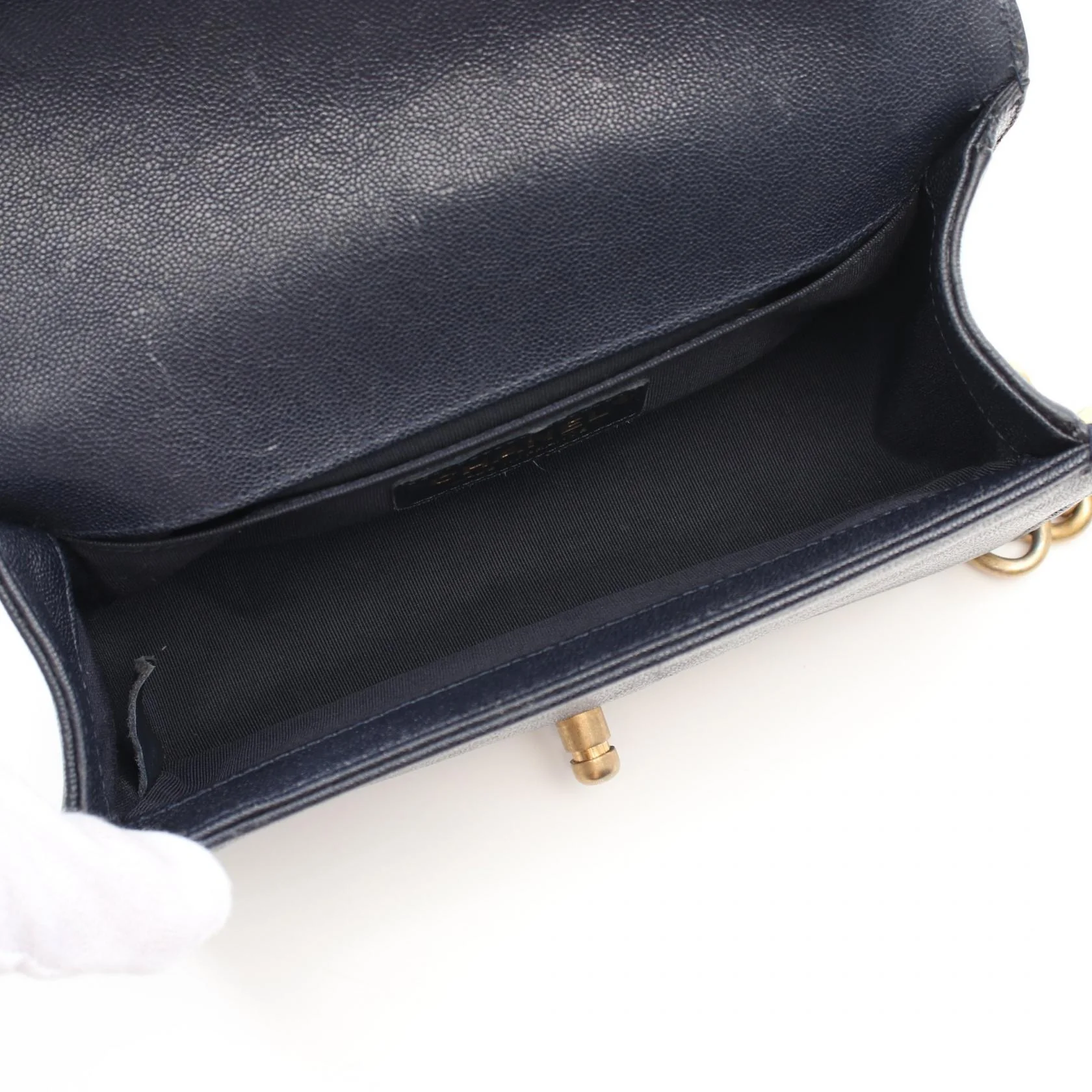 Chanel Boy Small Leather Shoulder Bag Navy