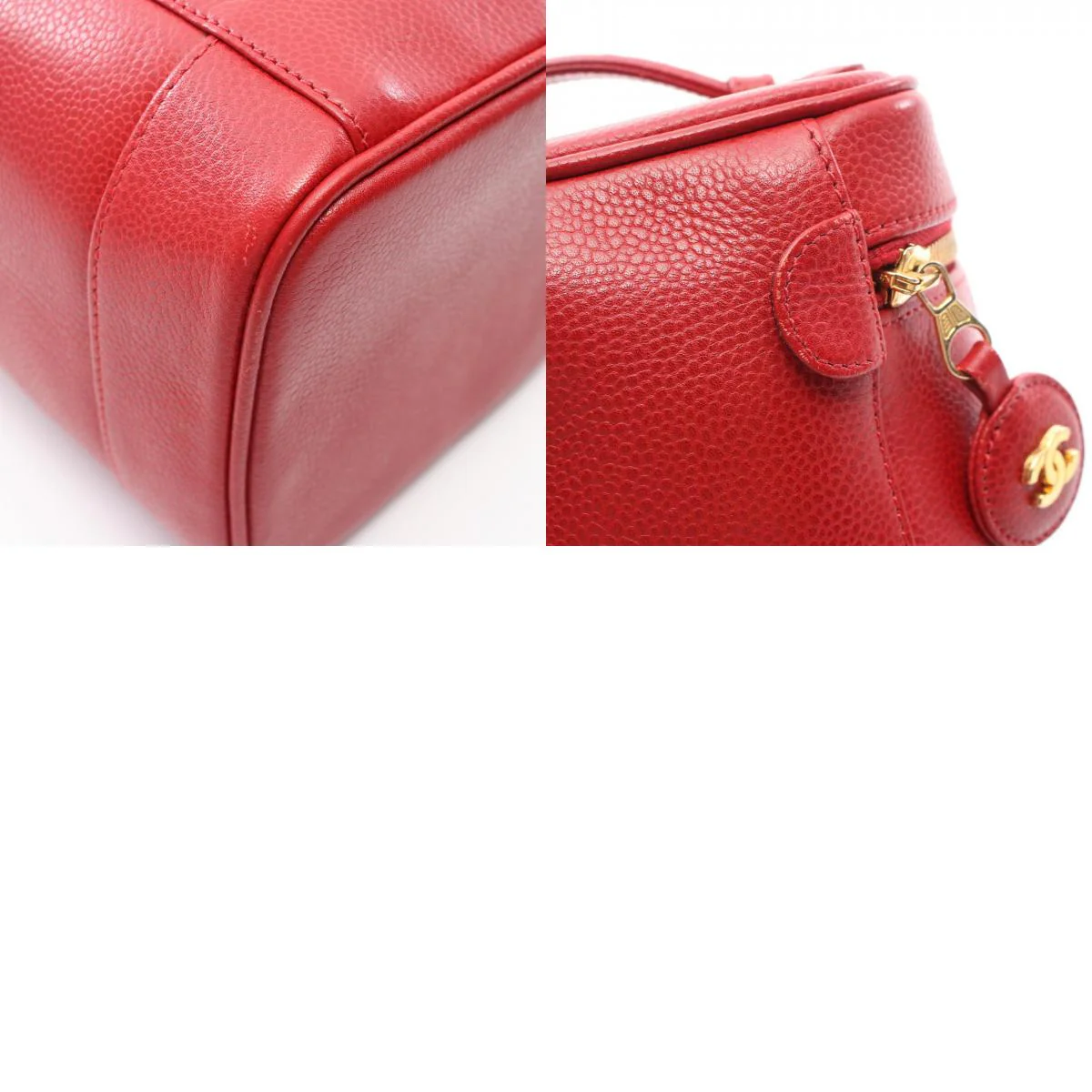 Chanel Caviar Skin Coco Mark Handbag Red
