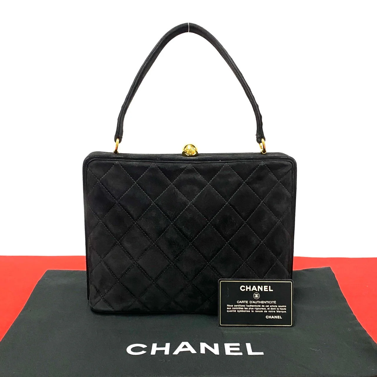 Chanel Suede Matelasse Coco Mark Handbag Black