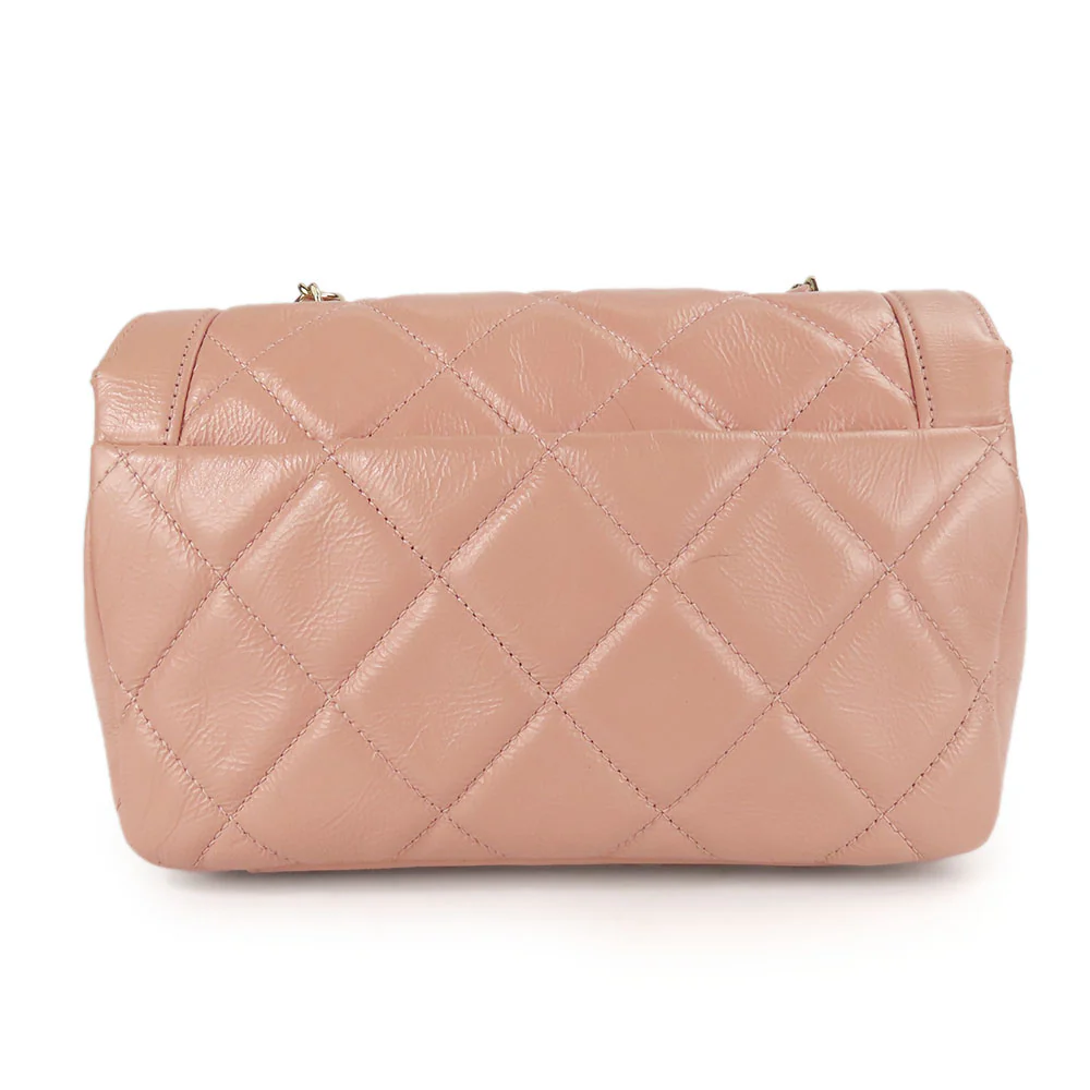 Chanel Leather Shoulder Bag Peach Beige