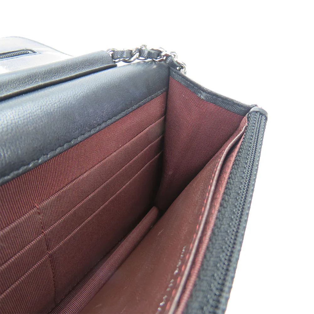 Chanel Lambskin Chain Wallet Shoulder Bag Black