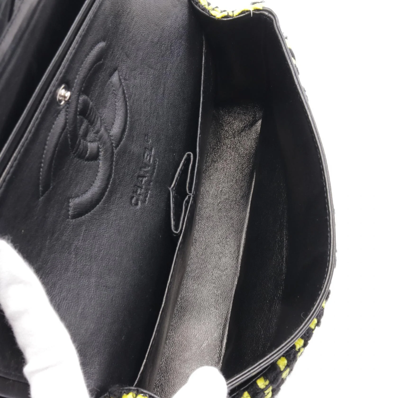 Chanel Matelasse W Flap Shoulder Bag Fabric Leather