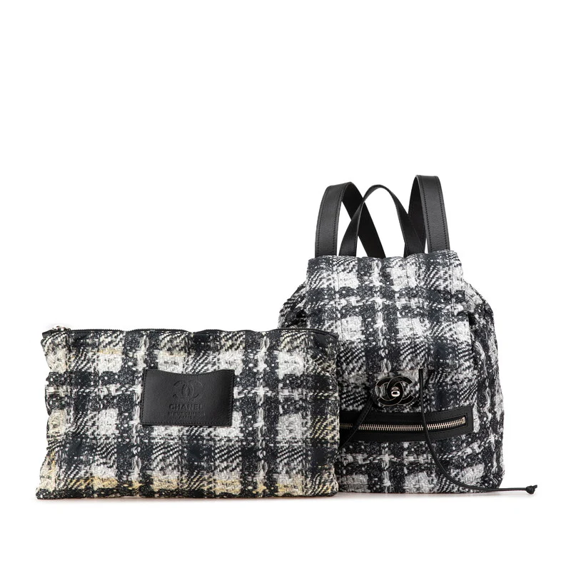Chanel Nylon Leather Tweed Print Backpack