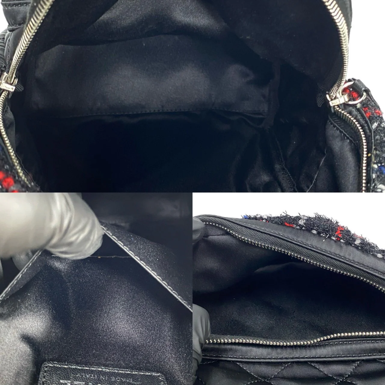 Chanel Tweed Nylon Backpack Black Red