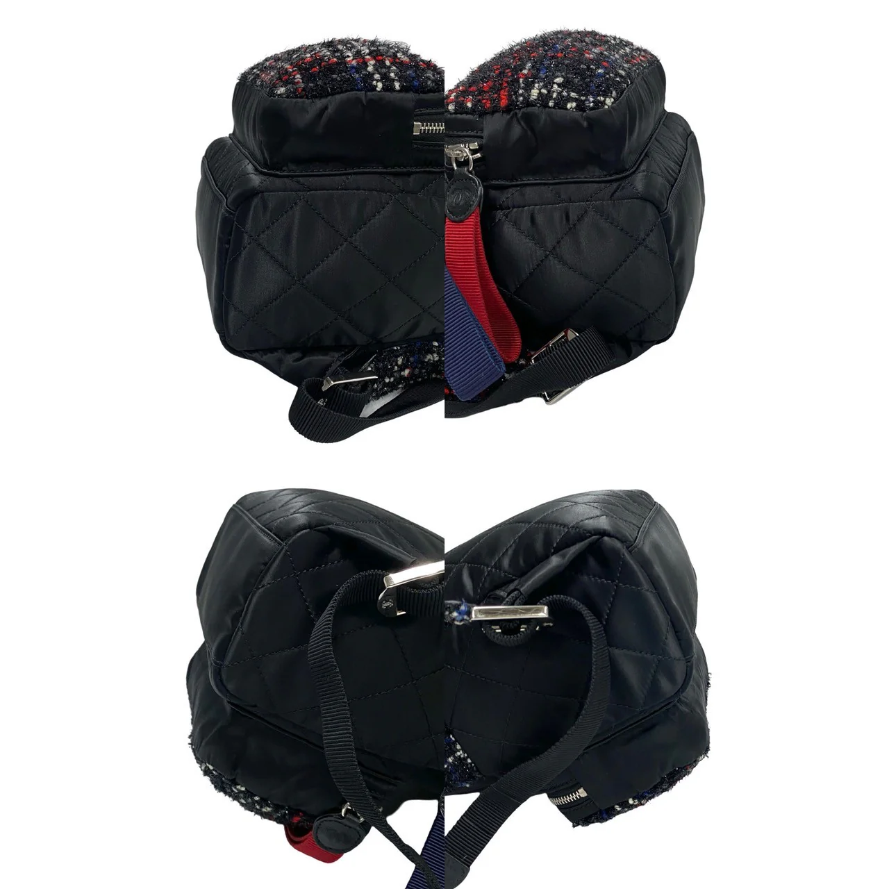 Chanel Tweed Nylon Backpack Black Red