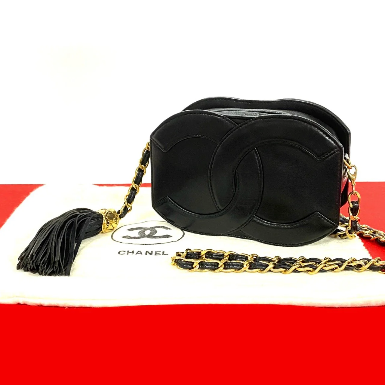 Chanel Lambskin Coco Mark Tassel Mini Shoulder Bag Black