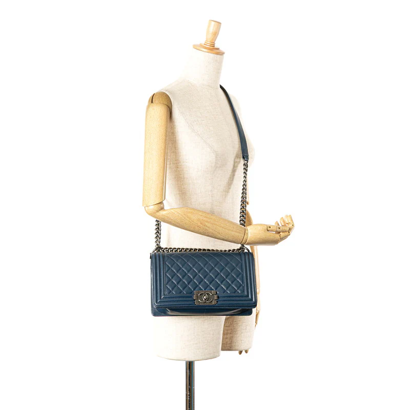 Chanel Boy 25 Navy Caviar Chain Shoulder Bag