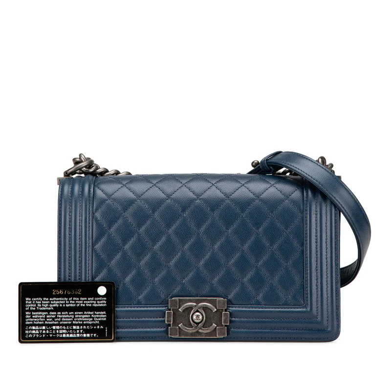 Chanel Boy 25 Navy Caviar Chain Shoulder Bag
