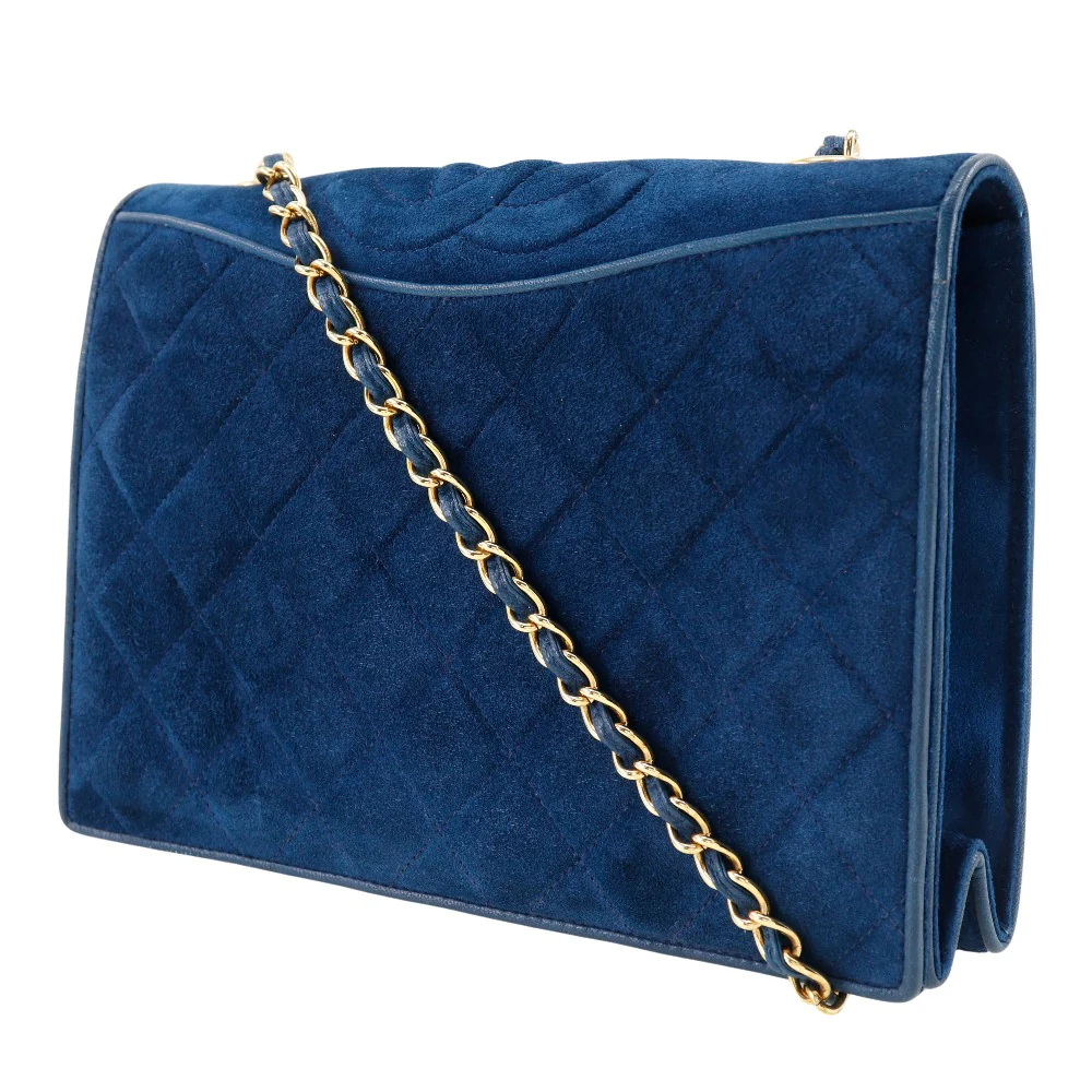 Chanel Suede Chain Shoulder Bag Deep Blue