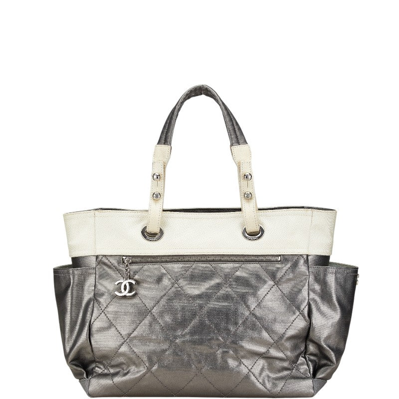 Chanel Paris Biarritz Tote MM Gray White
