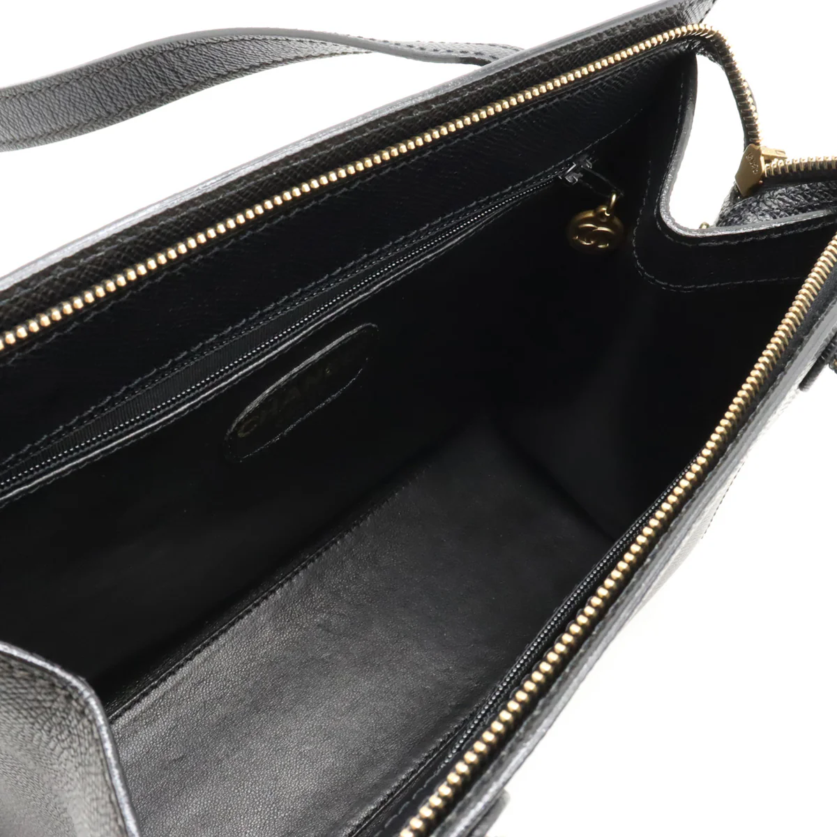 Chanel Caviar Skin Logo Tote Bag Black