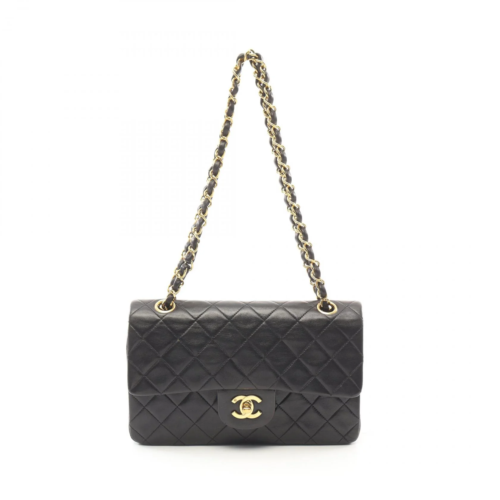 Chanel Matelasse W Flap Shoulder Bag Black