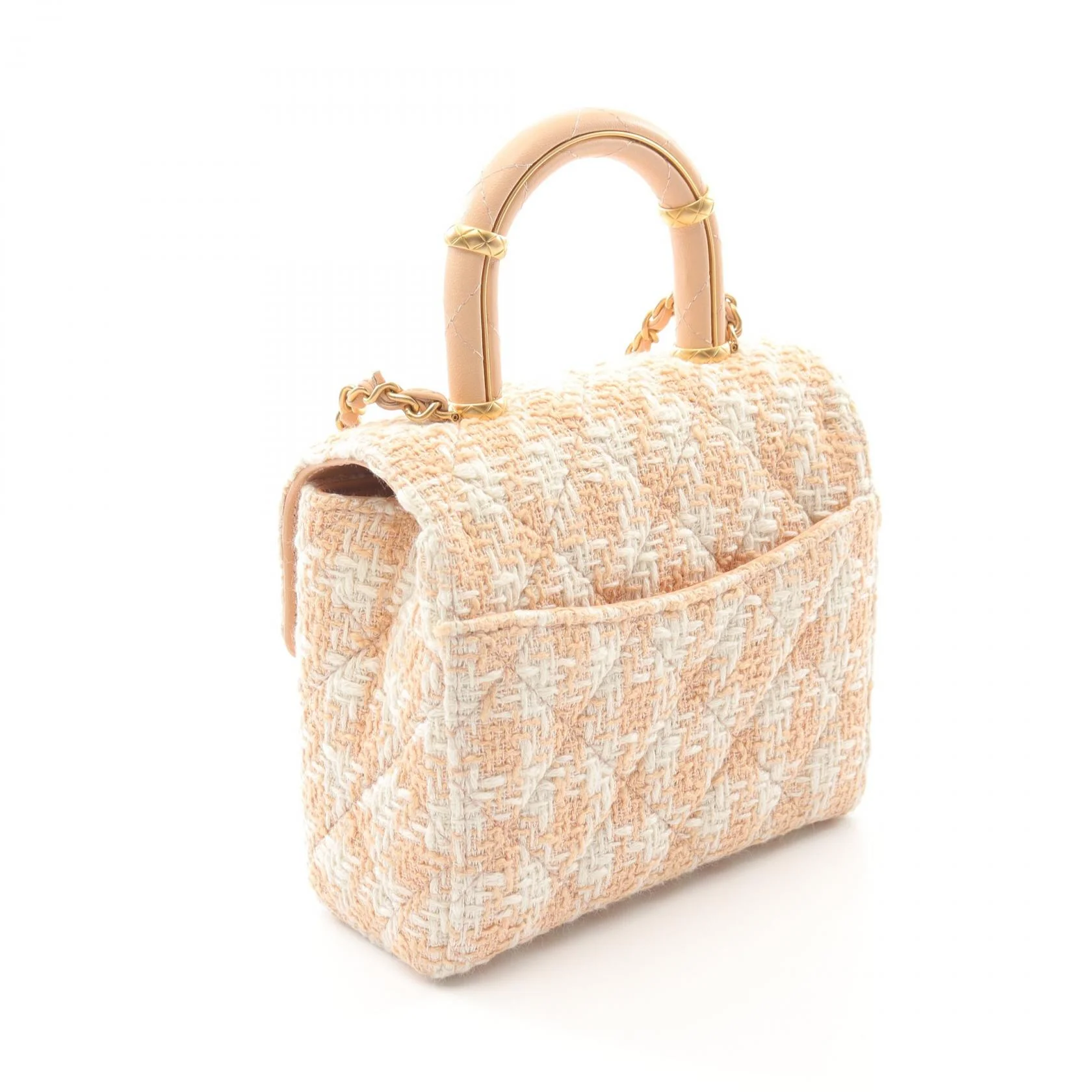Chanel Matelasse Top Handle Shoulder Bag Fabric Leather