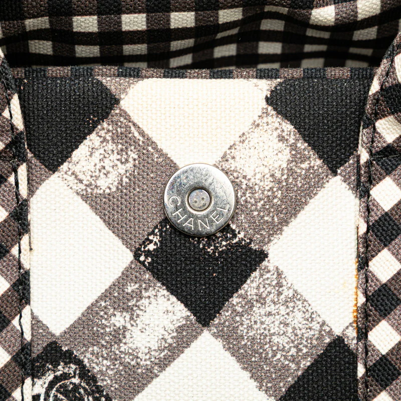 Chanel Gingham Check Canvas Leather Handbag