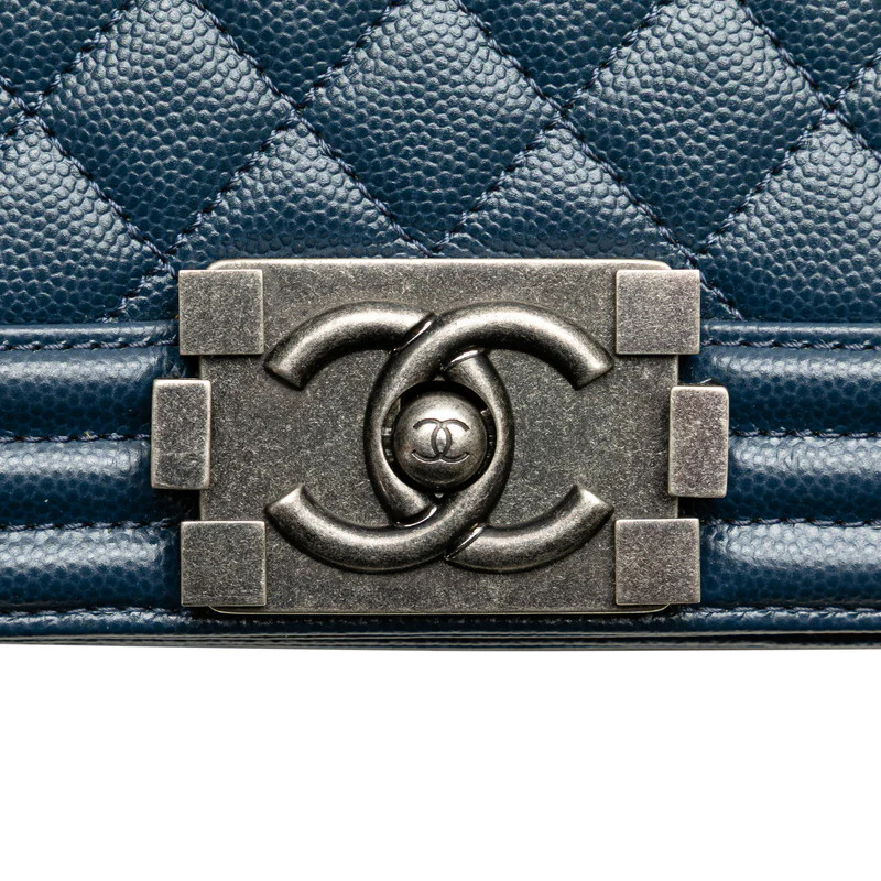 Chanel Boy 25 Navy Caviar Chain Shoulder Bag