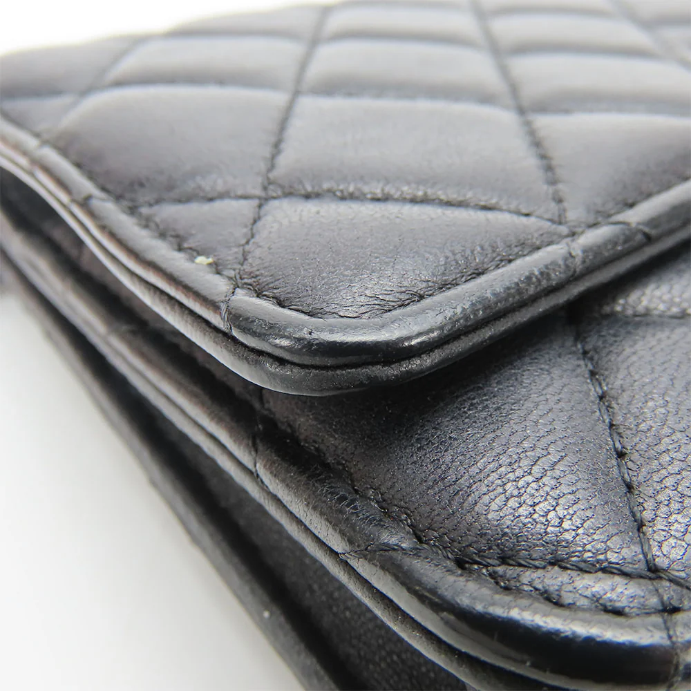 Chanel Lambskin Chain Wallet Shoulder Bag Black