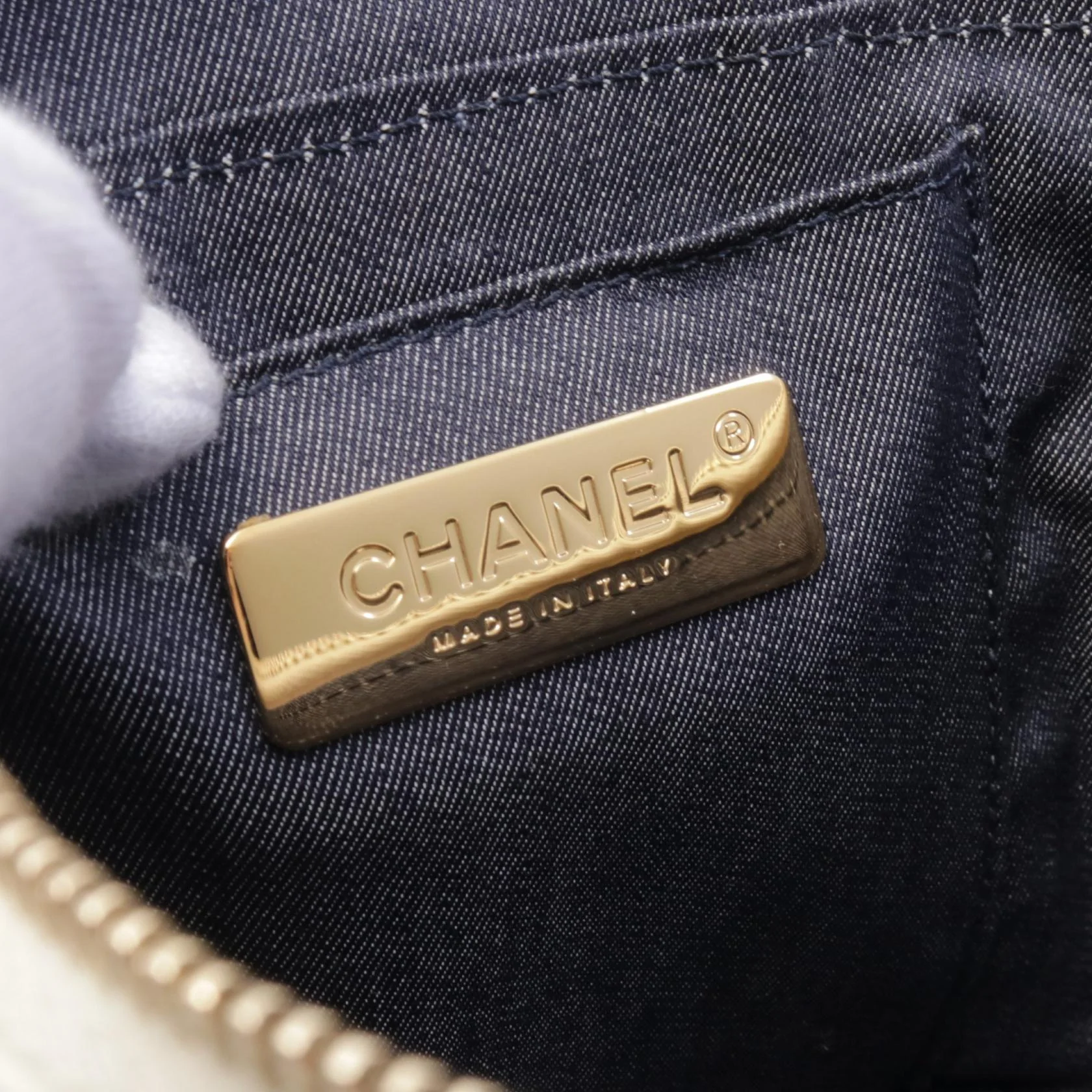 Chanel Coco Mark Fabric Leather Handbag