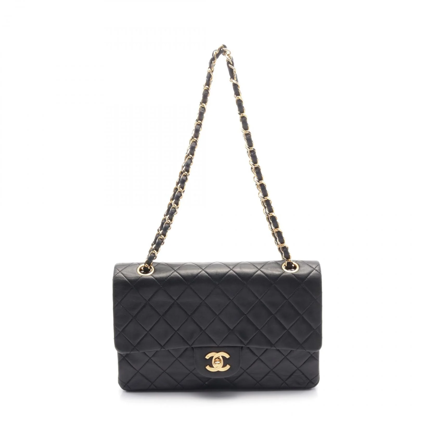 Chanel Matelasse W Flap Shoulder Bag Black