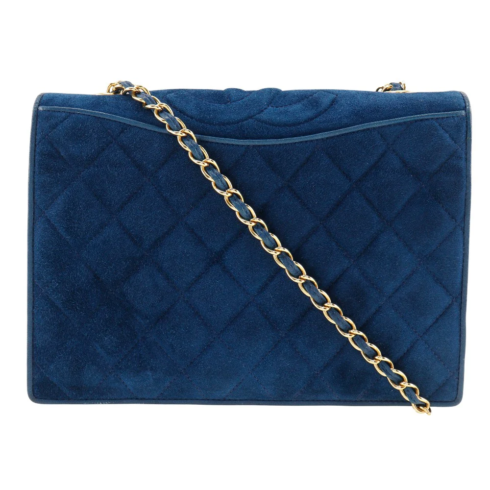 Chanel Suede Chain Shoulder Bag Deep Blue