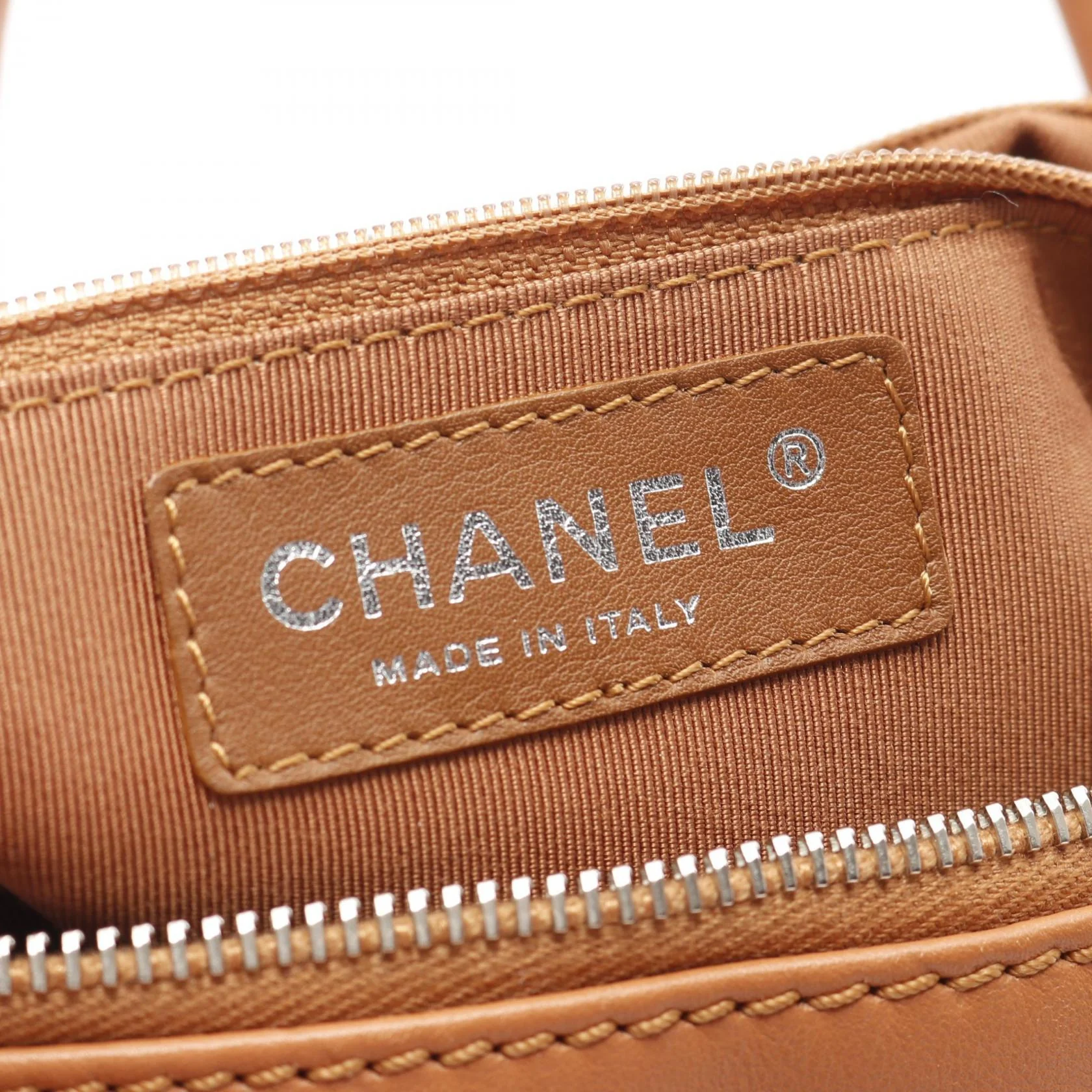 Chanel Chevron V-Stitch Leather Handbag Brown